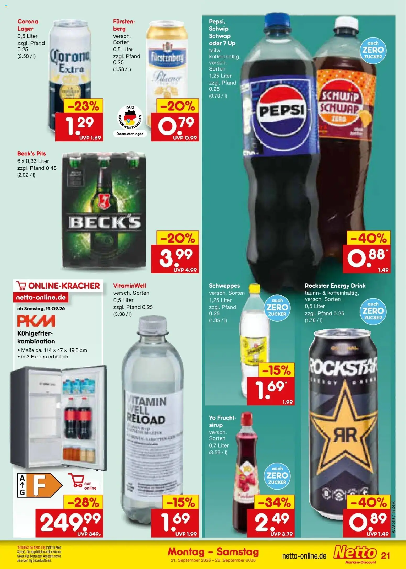 Netto Marken-Discount Prospekt Sindelfingen – gültig ab 21.09.2026 | Seite: 29 | Produkte: Rockstar energy, Rockstar, Sirup, Schweppes