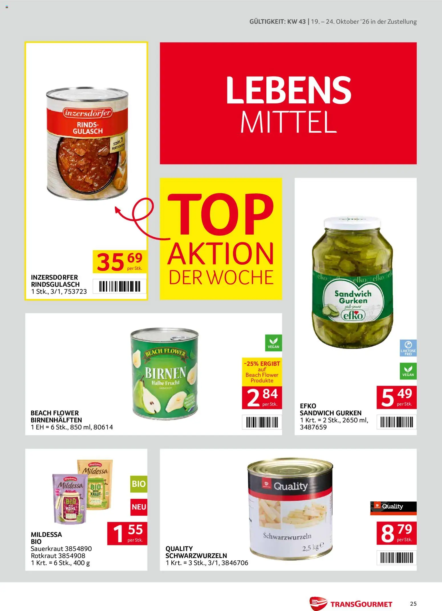 Transgourmet Flugblatt gültig ab 19.10.2026 | Seite: 25 | Produkte: Gurken, Kraut, Sauerkraut
