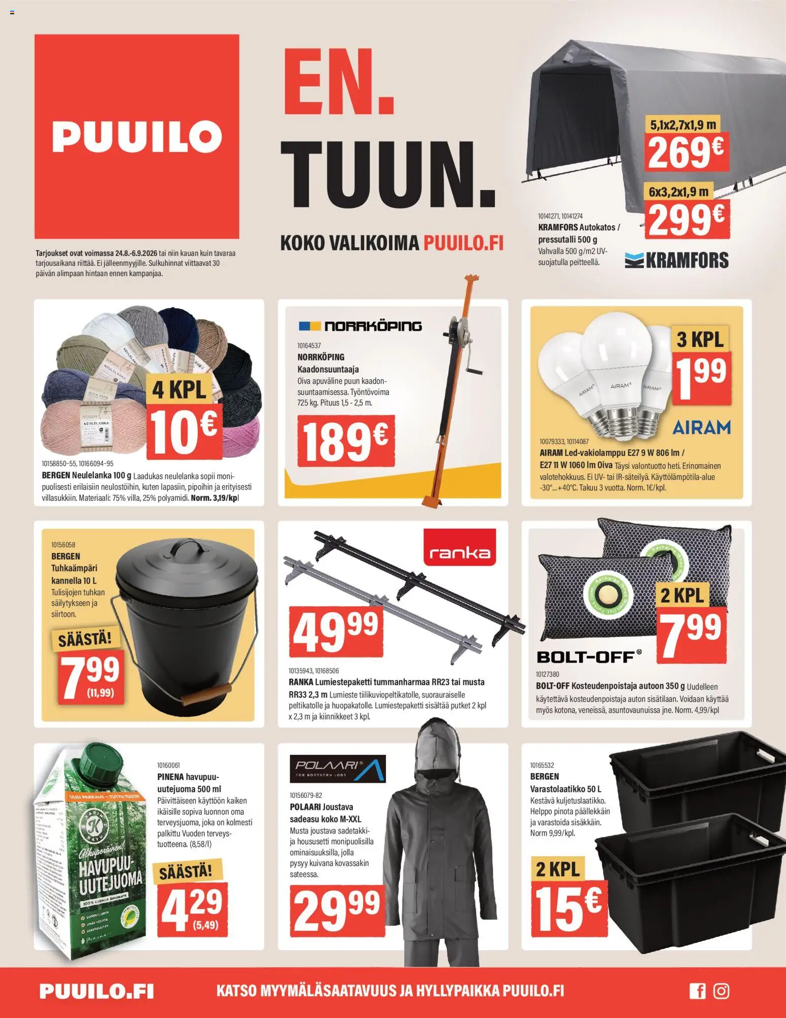 Puuilo tarjoukset – voimassa 24/08/2026 alkaen | Sivu: 1 | Tuotteet: Sadetakki