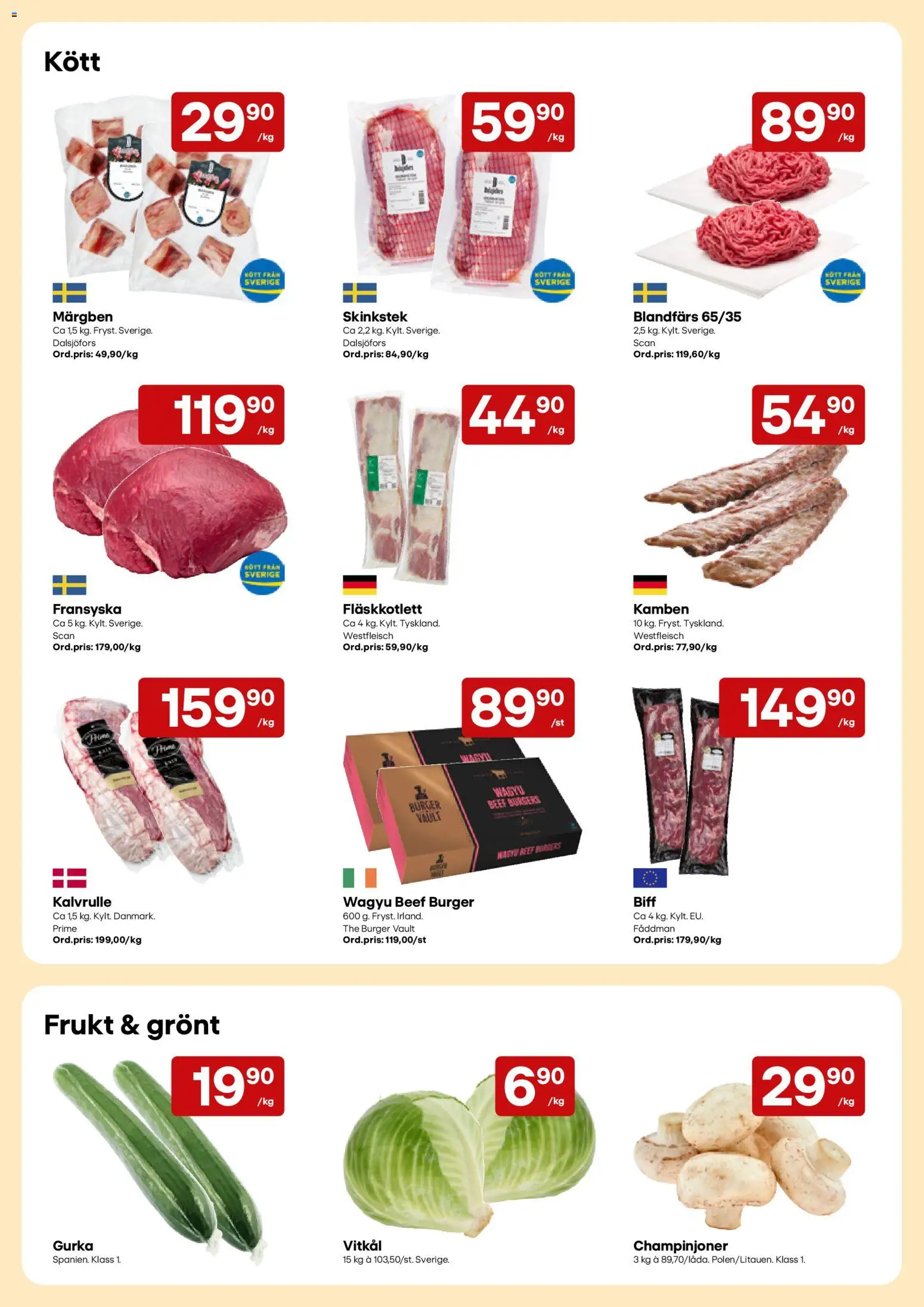 Snabbgross reklamblad aktuell från 19/10/2026 | Sida: 2 | Produkter: Frukt, Blandfärs, Champinjoner, Gurka