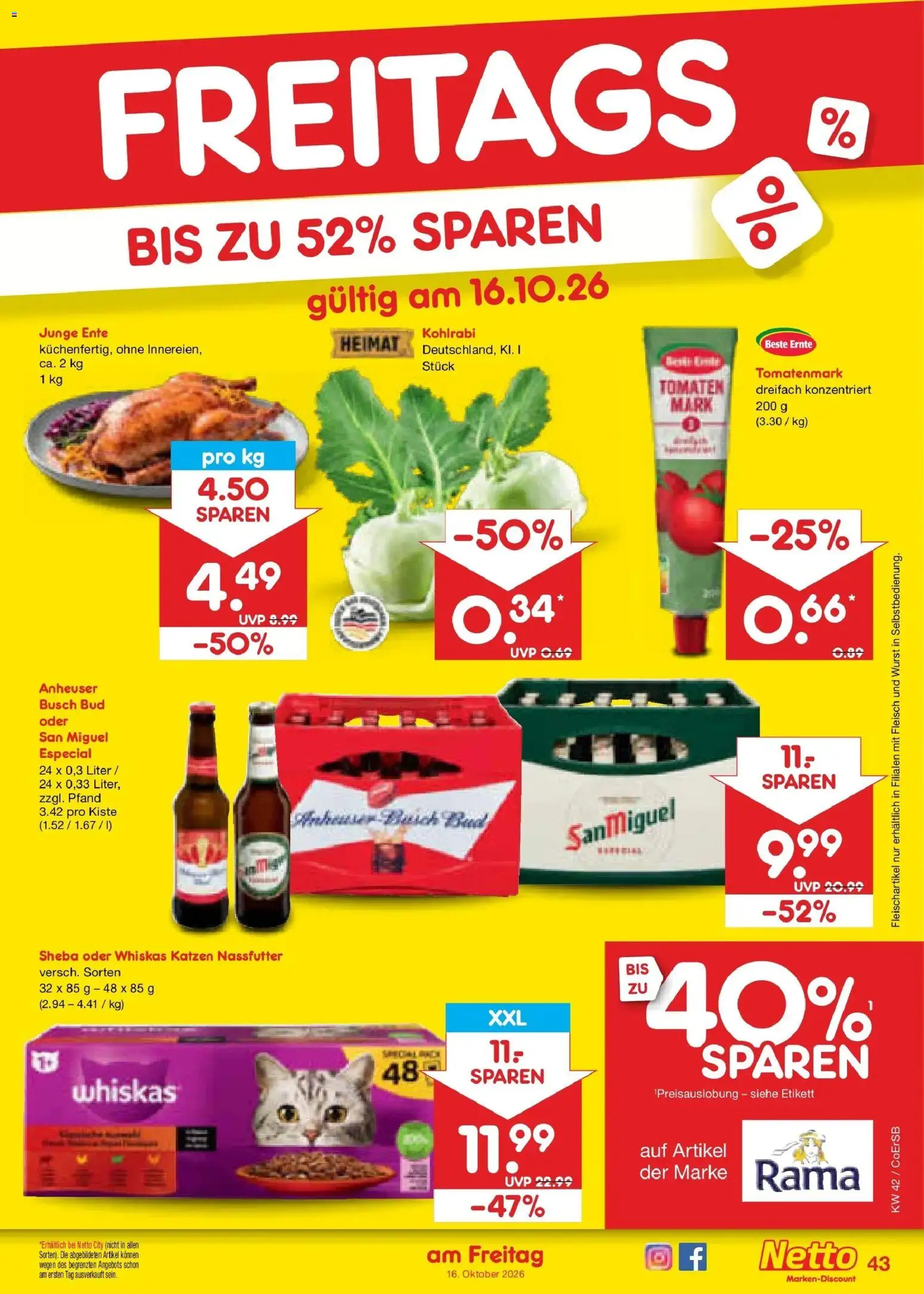 Netto Marken-Discount Prospekt Leipzig (ab 12.10.2026) » Angebote | Seite: 59 | Produkte: Sheba, Kohlrabi, Tomaten, Ente
