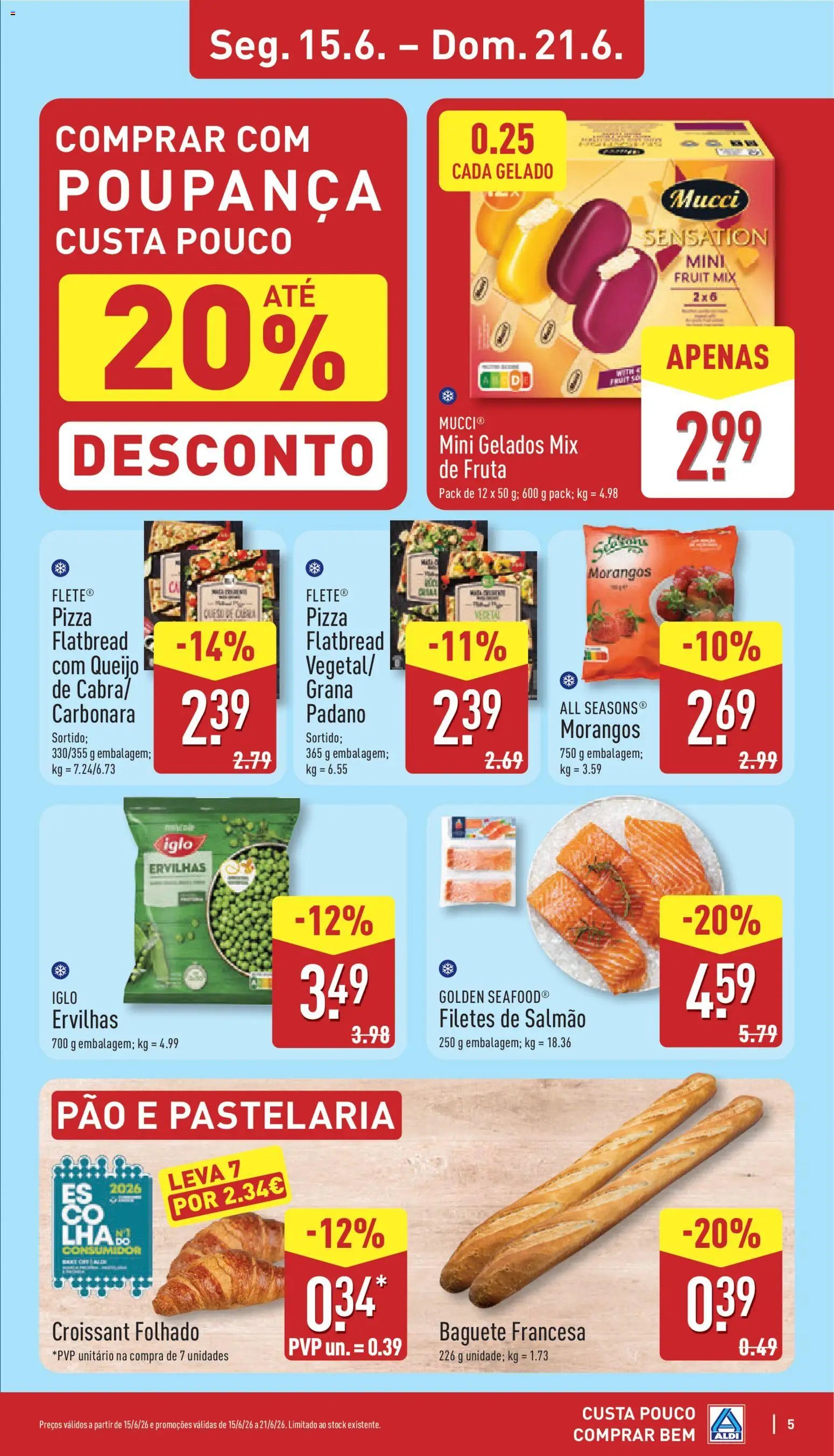 Aldi folheto │ válido de 15.06.2026 | Página: 5 | Produtos: Gelado, Queijo, Pão, Pizza