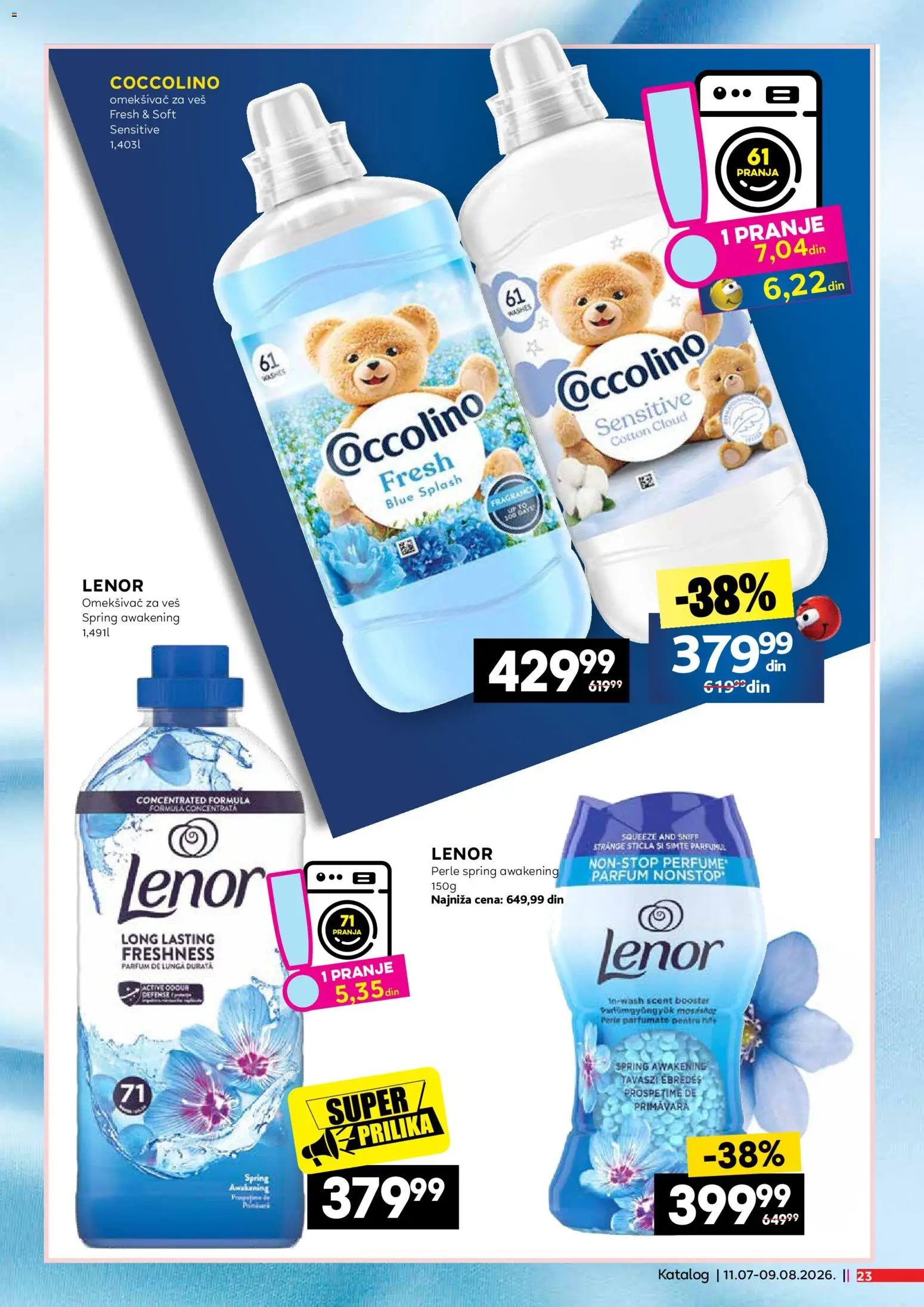 Mercator katalog - važi od 11.07.2026 | Strana: 23 | Proizvode: Lenor, Coccolino, Omekšivač za veš