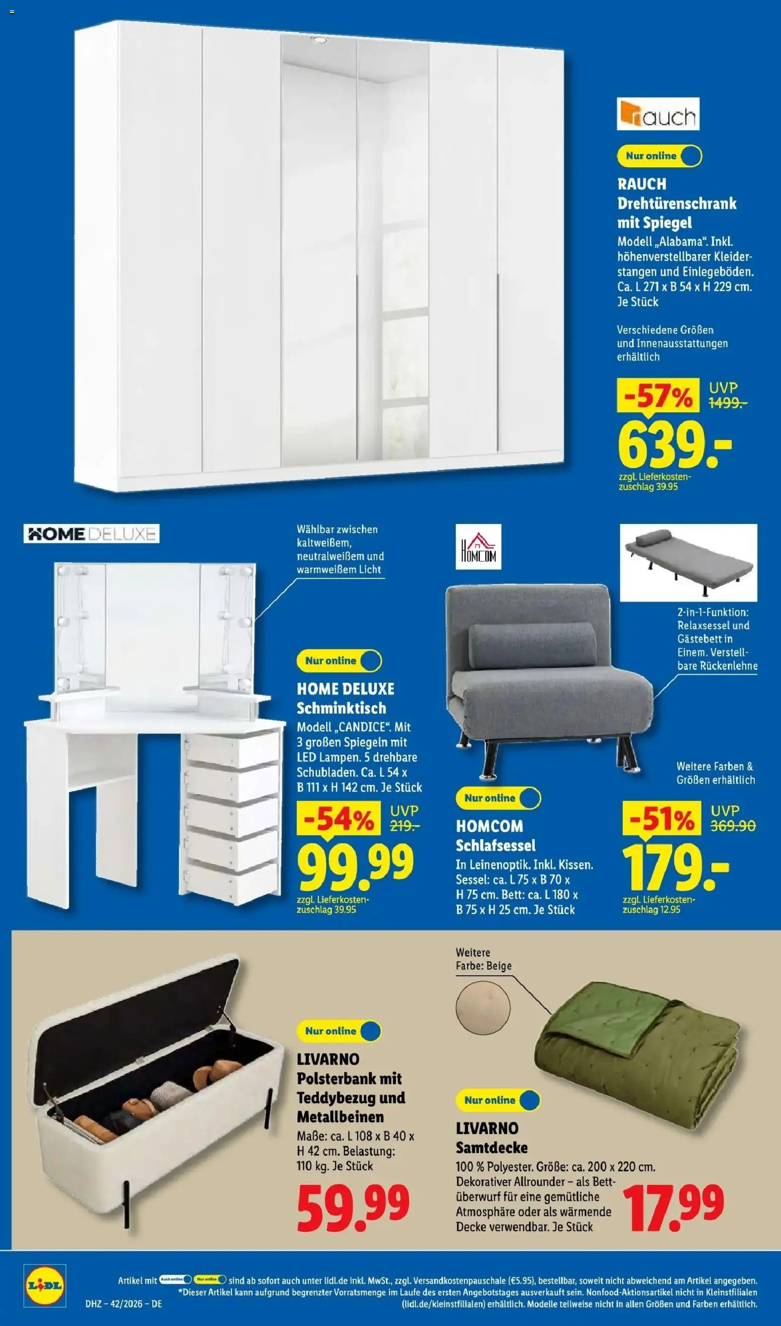 Lidl Prospekt Braunschweig (ab 12.10.2026) zum Blättern » Angebote | Seite: 50 | Produkte: Decke, Sessel, Schminktisch, Spiegel
