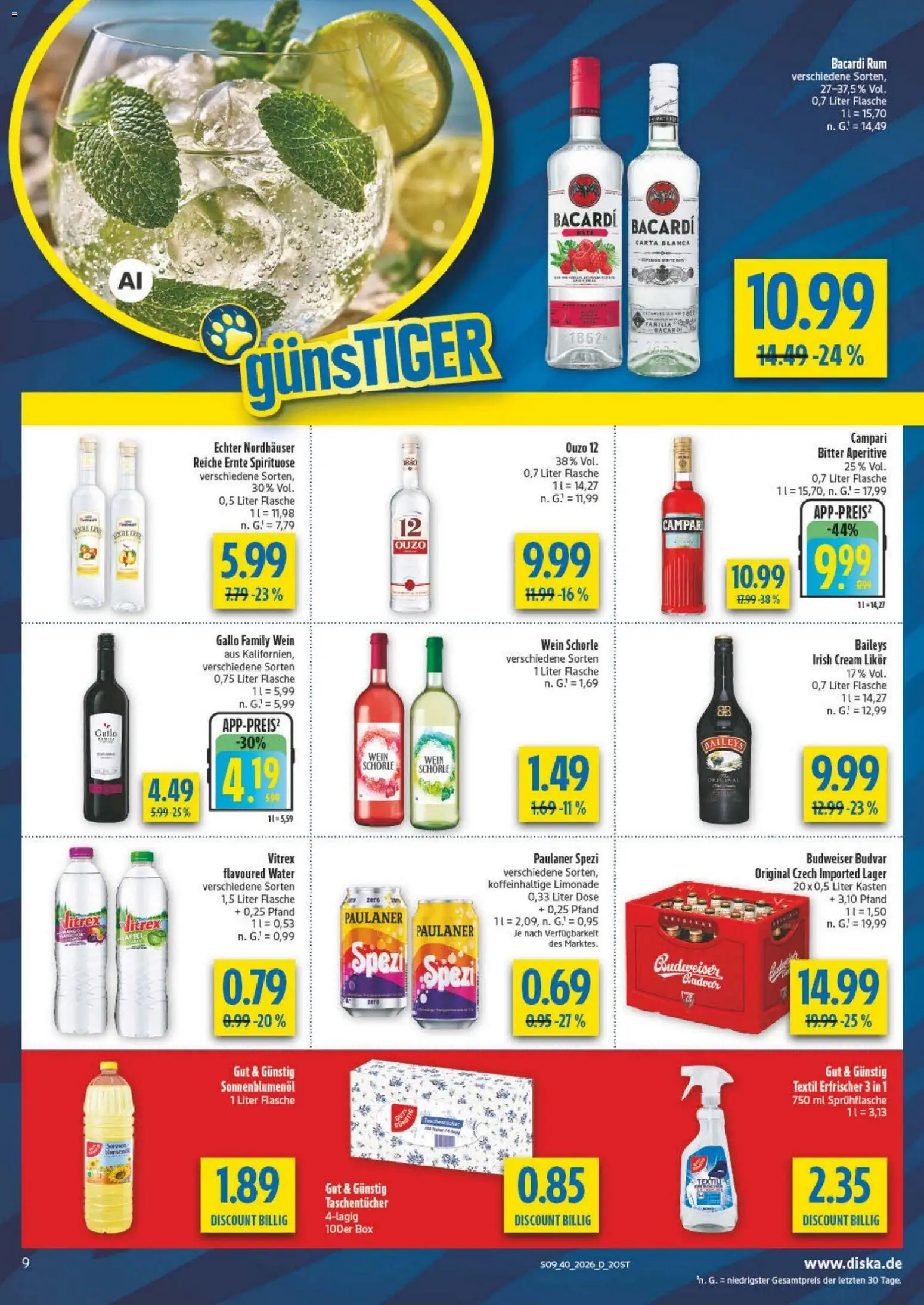 Diska Prospekt – gültig ab 28.09.2026 | Seite: 9 | Produkte: Ouzo 12, Sonnenblumenol, Box, Limonade