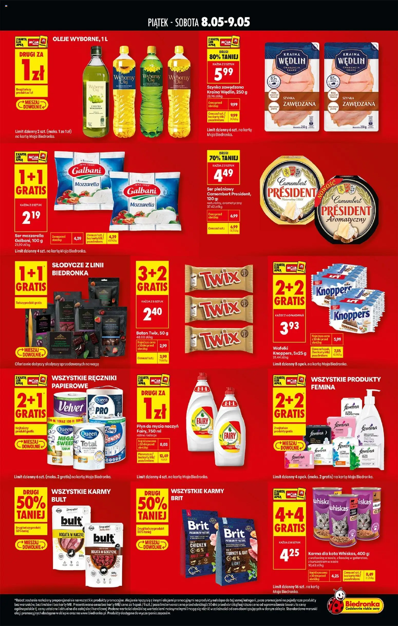 Biedronka gazetka - Tani weekend od 08.05.2026 | Strona: 2 | Produkty: Knoppers, Szynka, Baton, Mozzarella