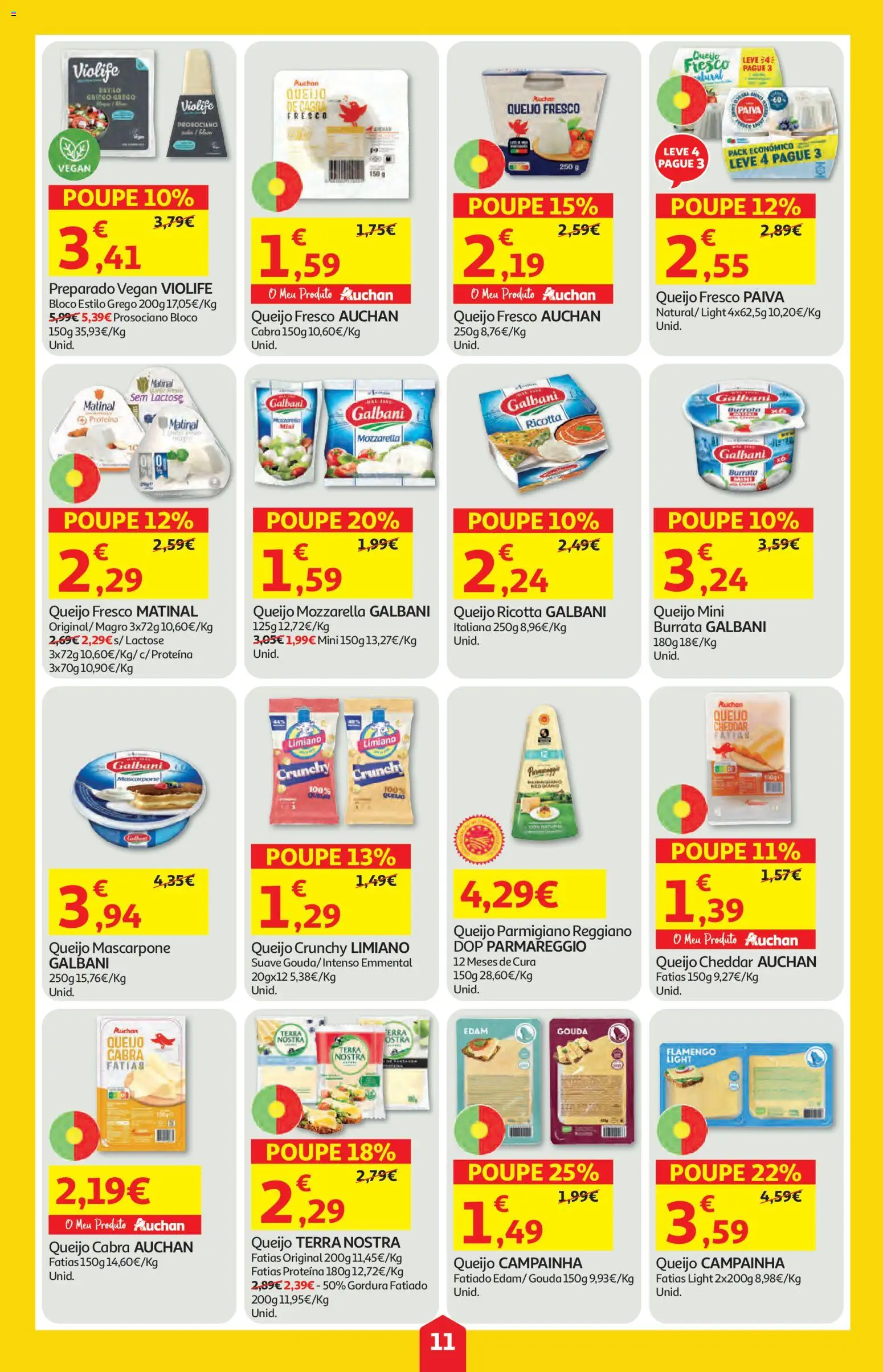 Auchan folheto │ válido de 02/07/2026 | Página: 11 | Produtos: Queijo mascarpone, Cheddar, Mascarpone, Proteina