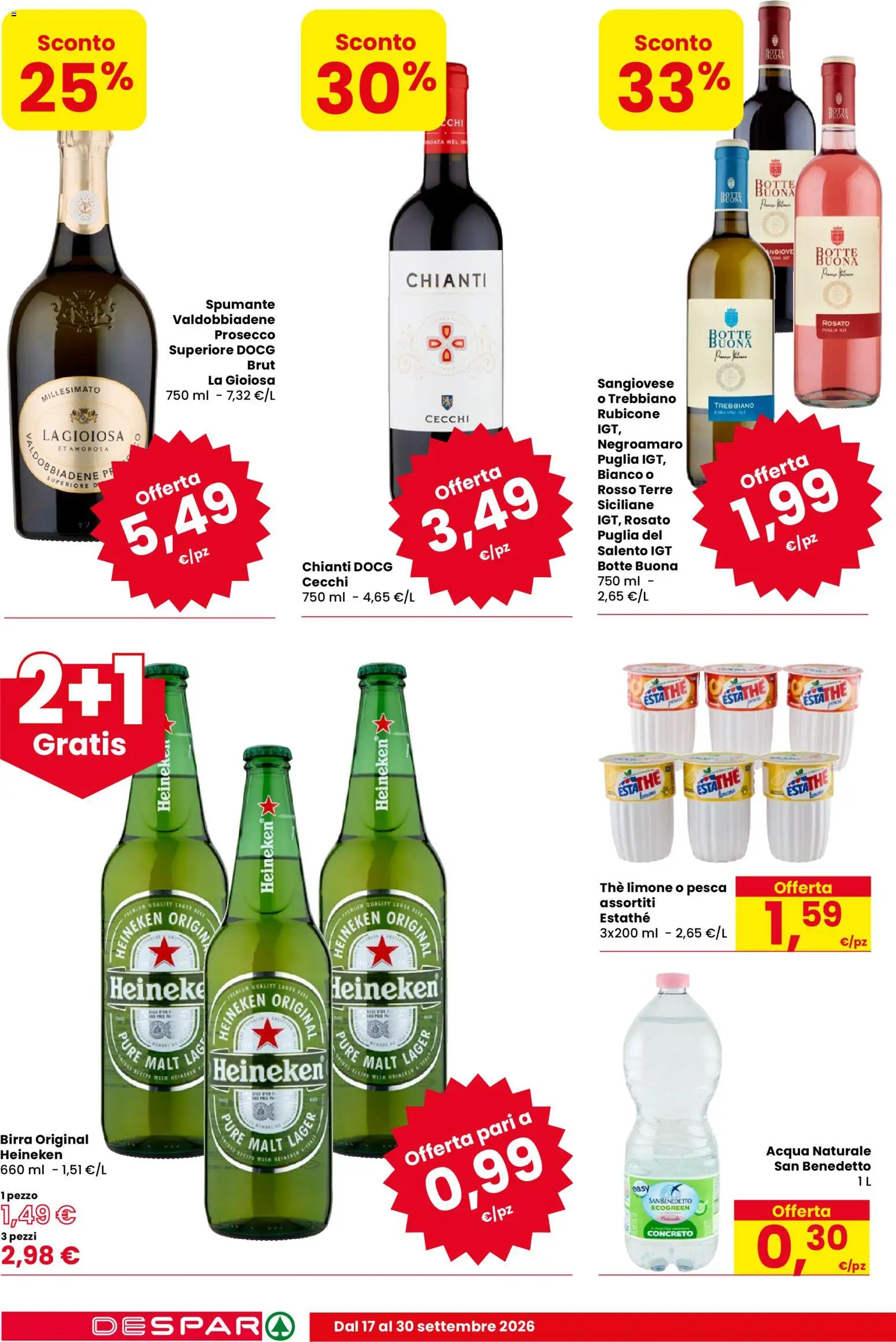 Volantino Despar del 17/09/2026 | Pagina: 18 | Prodotti: Prosecco, Pesca, The, Acqua naturale