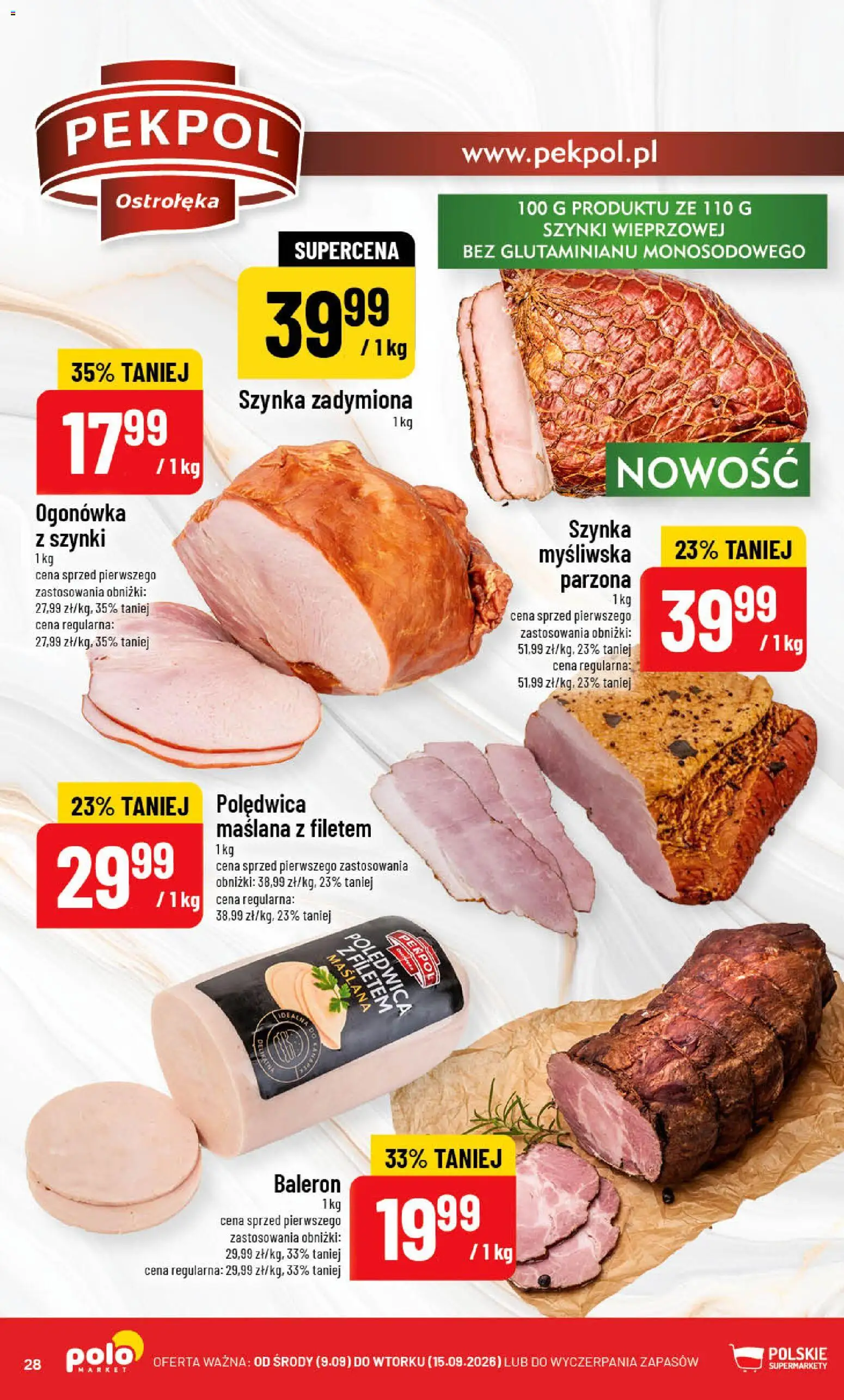 POLOmarket gazetka od 09.09.2026 | Strona: 28 | Produkty: Myśliwska, Szynka