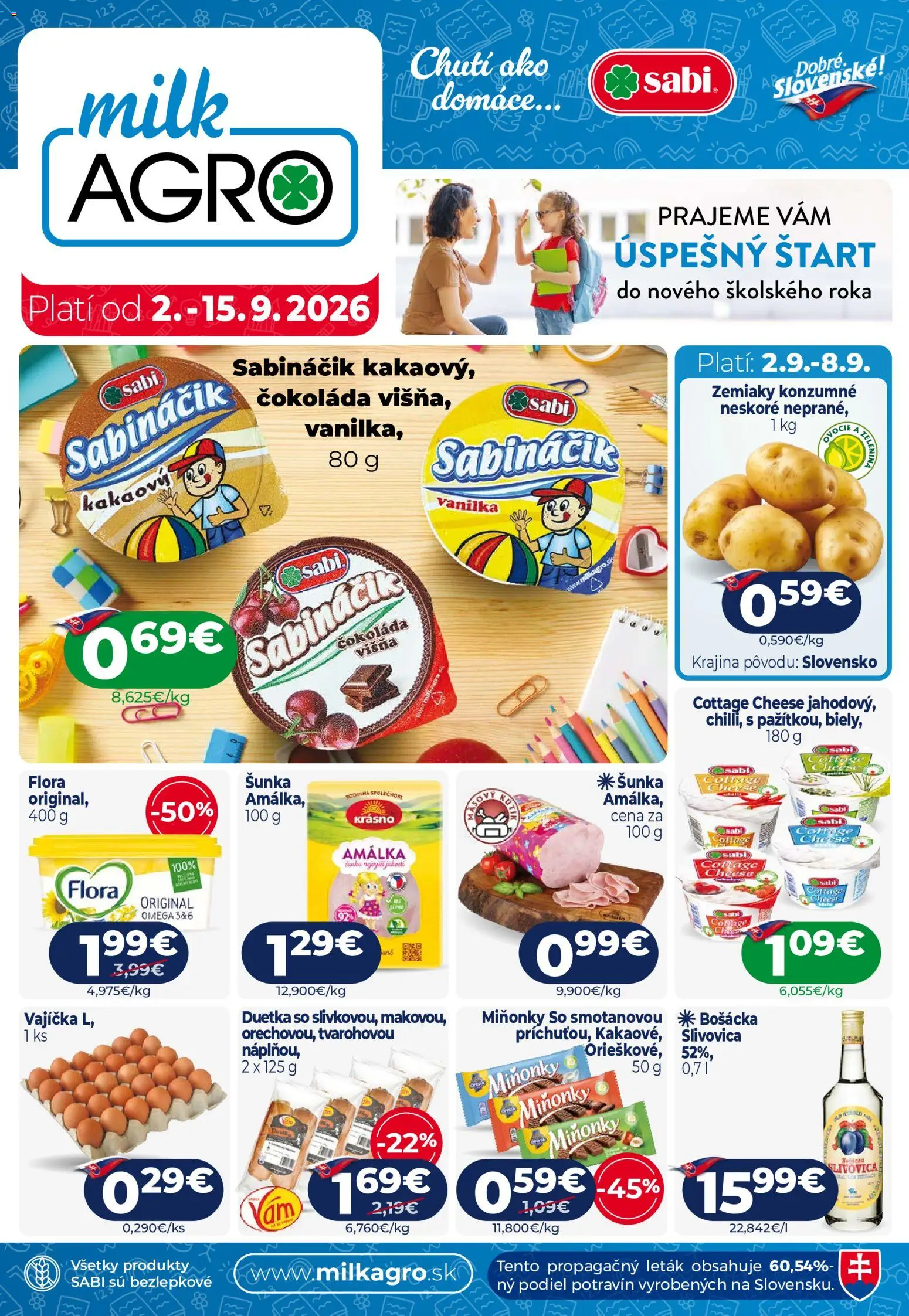 Nové Milk Agro akcie – leták je platný od 02.09.2026 | Strana: 1 | Produkty: Šunka, Cottage cheese, Zelenina, Wasabi