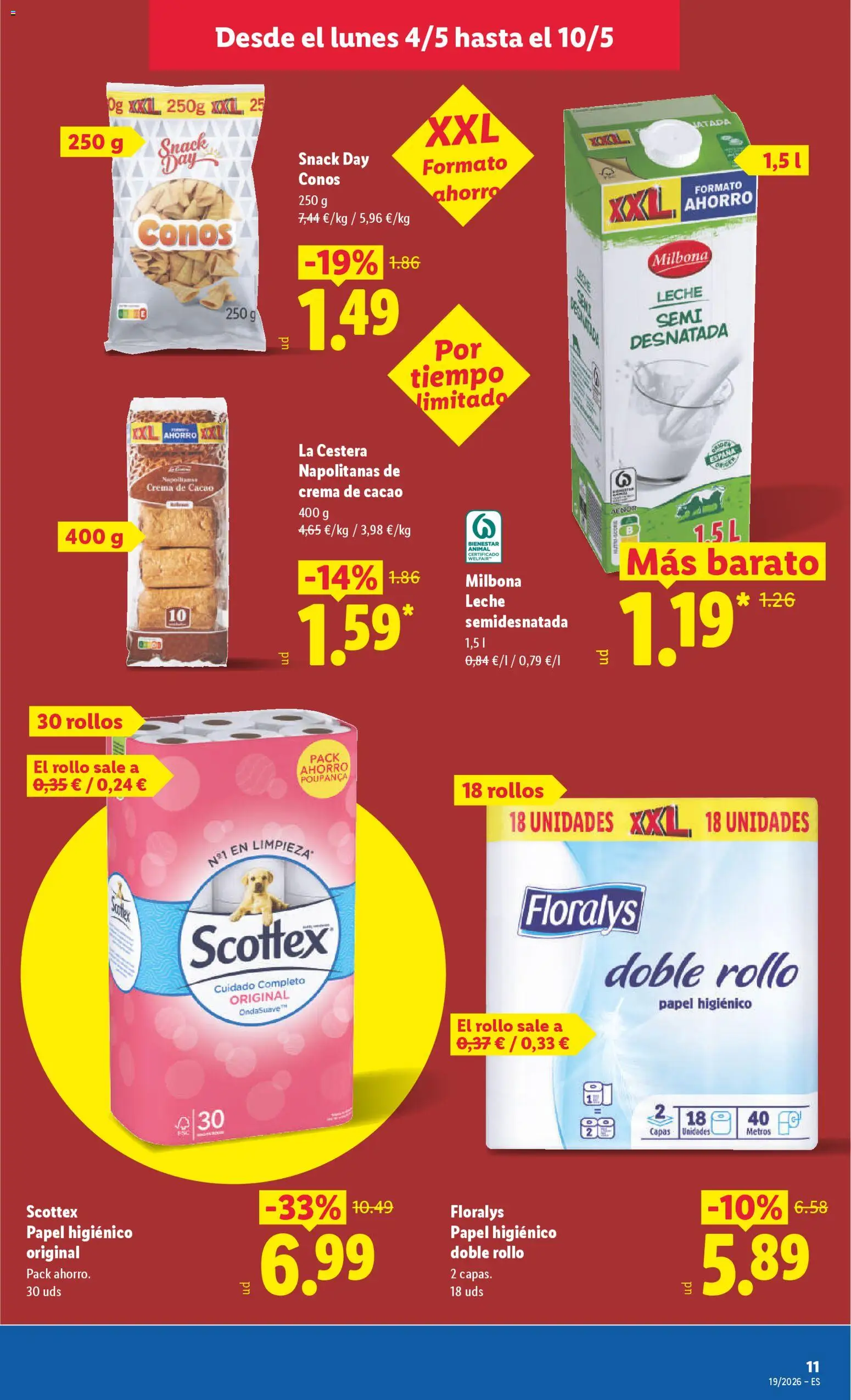 Lidl folleto │ válido desde el 04.05.2026 | Página: 13 | Productos: Leche, Papel higienico, Crema de cacao, Φρυγανιές σικάλεως