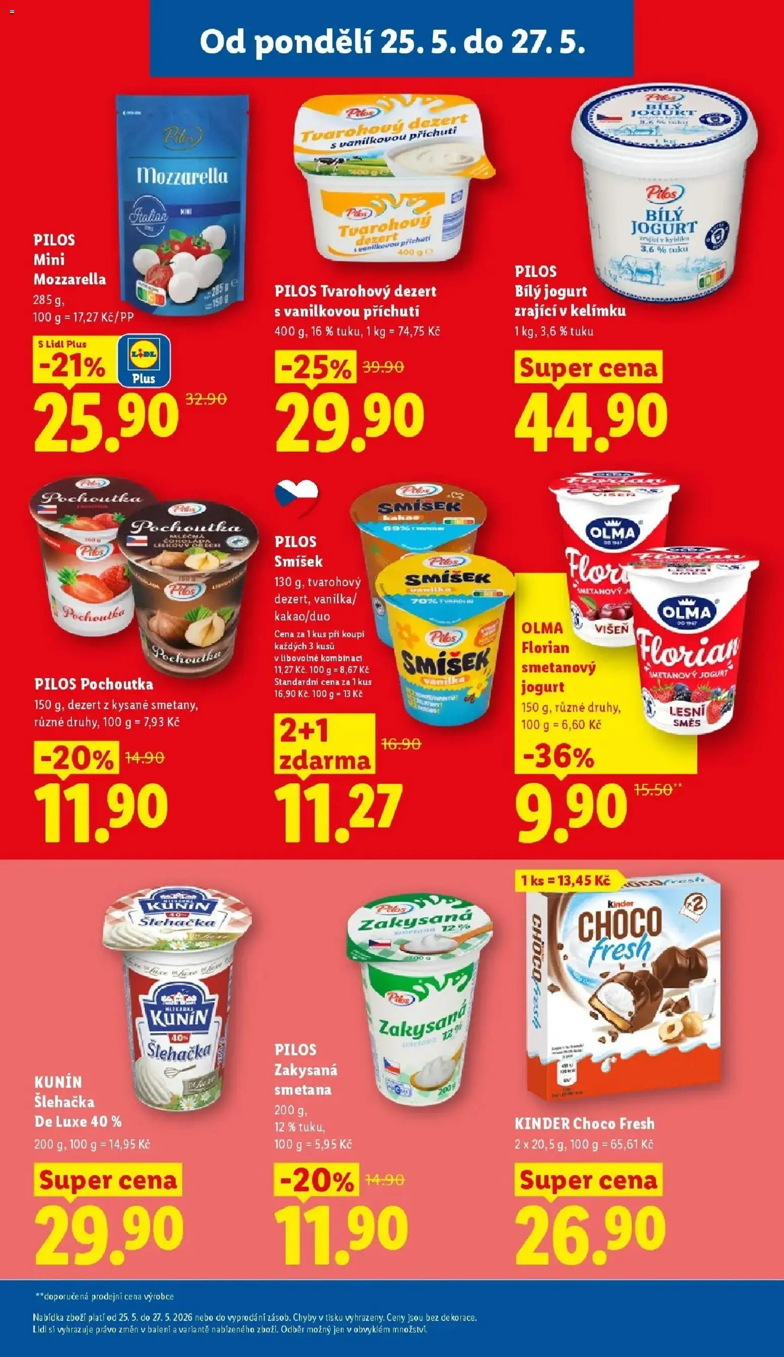 Lidl aktuální leták od 25.05.2026 | Strana: 25 | Produkty: Jogurt, Zakysaná smetana, Mozzarella, Kinder