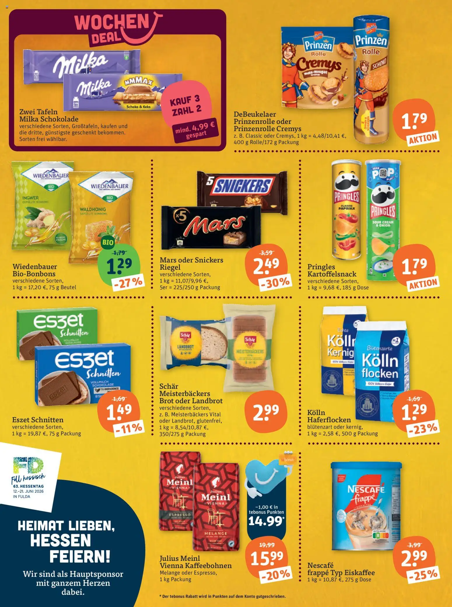Tegut Prospekt – gültig ab 26.05.2026 | Seite: 16 | Produkte: Schokolade, Mars, Paprika, Flocken