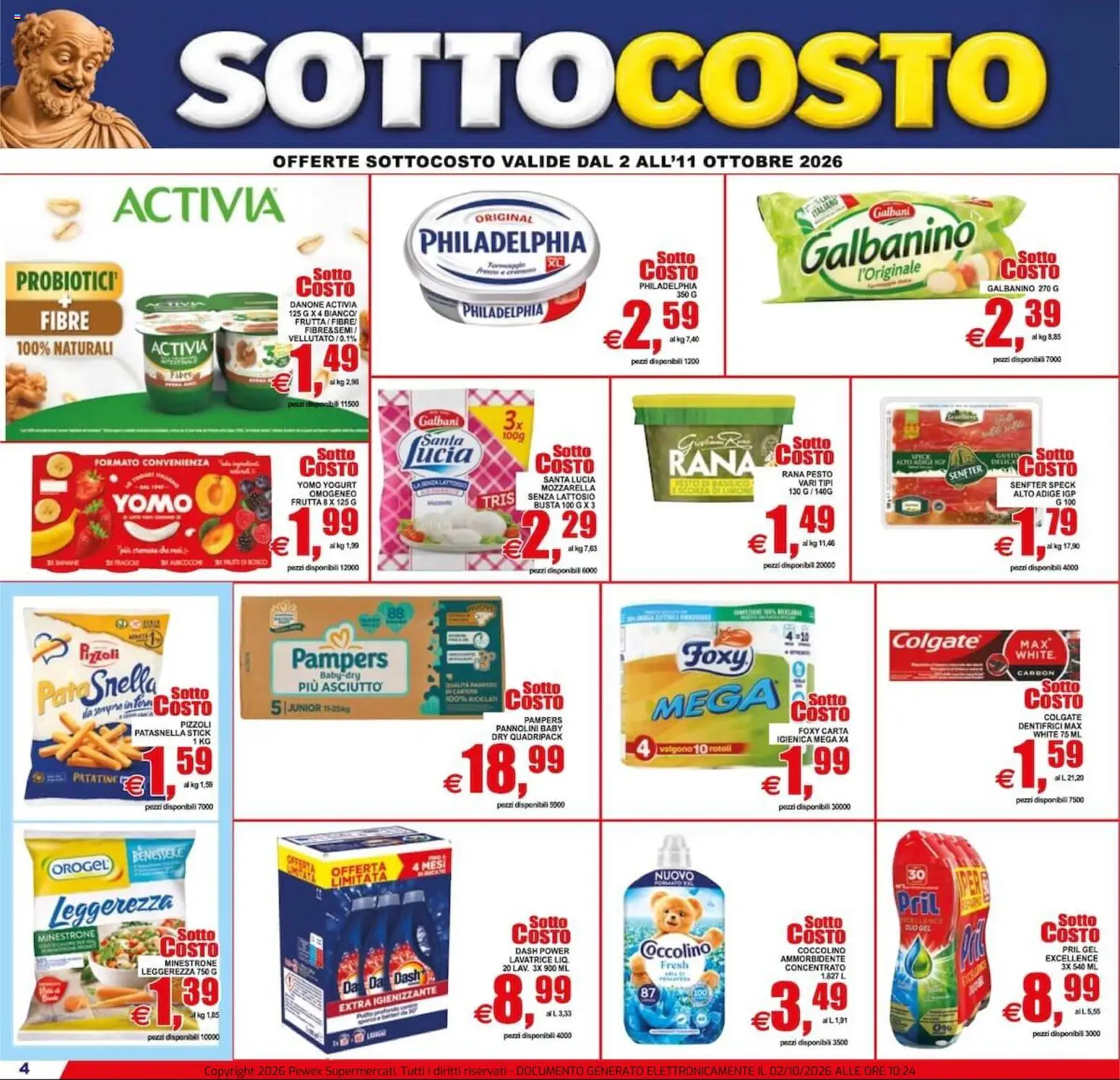 Volantino Pewex del 02/10/2026 | Pagina: 4 | Prodotti: Minestrone, Pannolini, Frutta, Probiotici