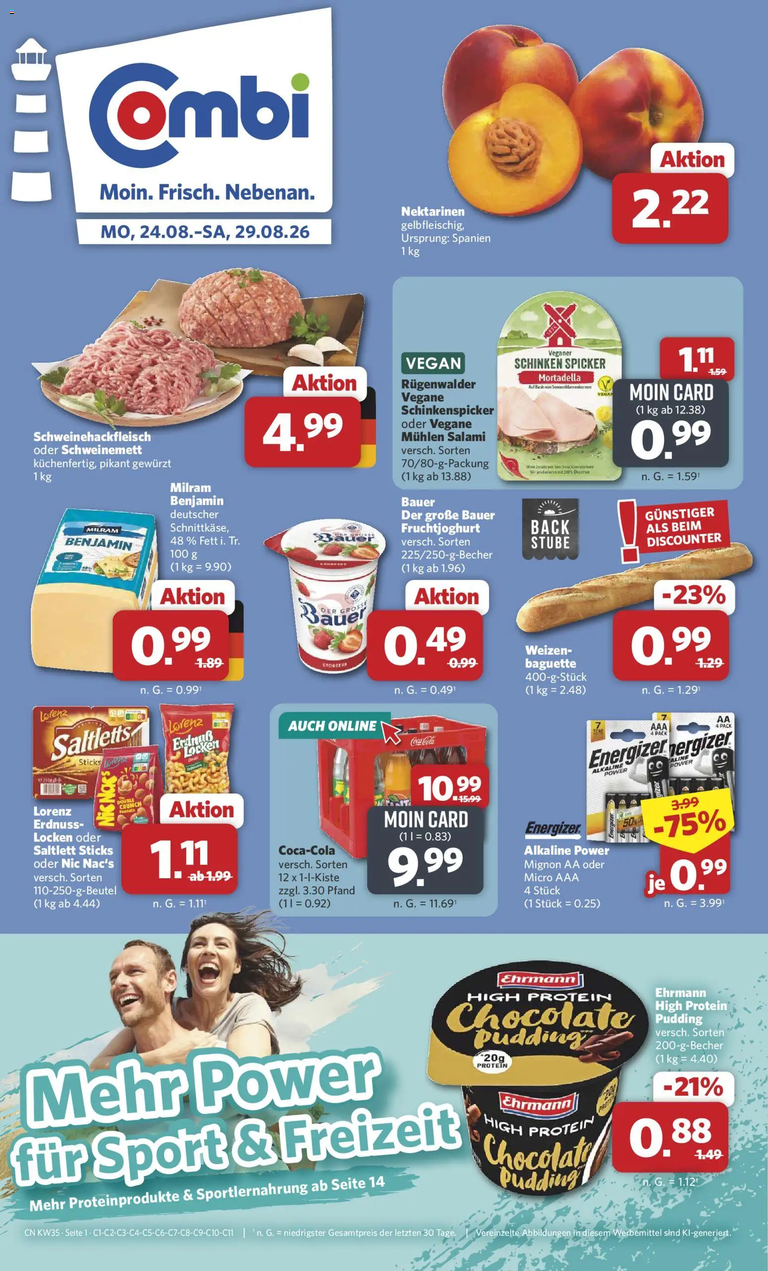 Combi Prospekt – gültig ab 24.08.2026 | Seite: 1 | Produkte: Baguette, Fruchtjoghurt, Pudding, Schinken