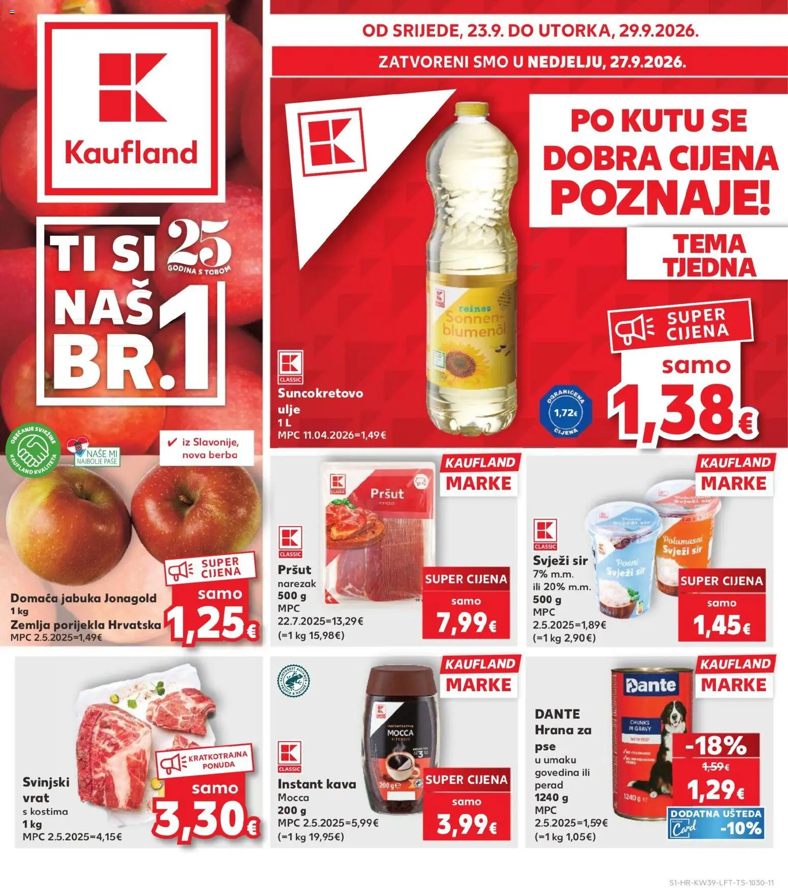 Kaufland katalog | vrijedi od 23.09.2026 | Stranica: 1 | Proizvodi: Suncokretovo ulje, Govedina, Perad, Jabuka