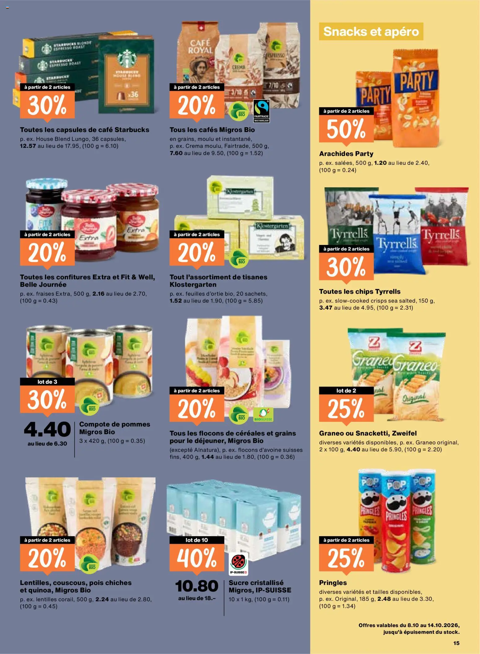 Migros aktionen FR – gültig ab 08.10.2026 | Seite: 15 | Produkte: Snacks, Chips, Apple