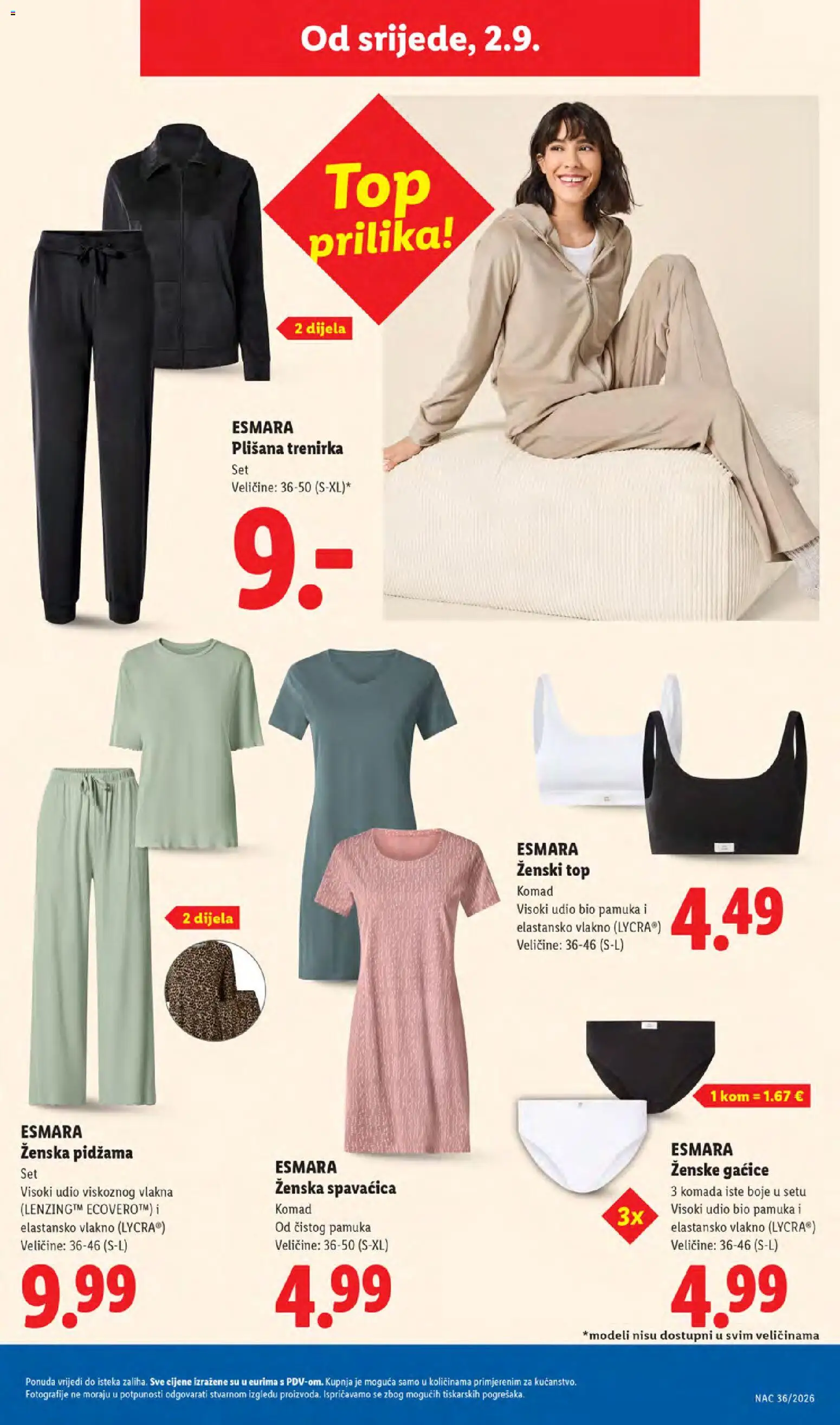 Lidl katalog | vrijedi od 31.08.2026 | Stranica: 43 | Proizvodi: Pidžama, Ženska pidžama, Ženske gaćice, Trenirka
