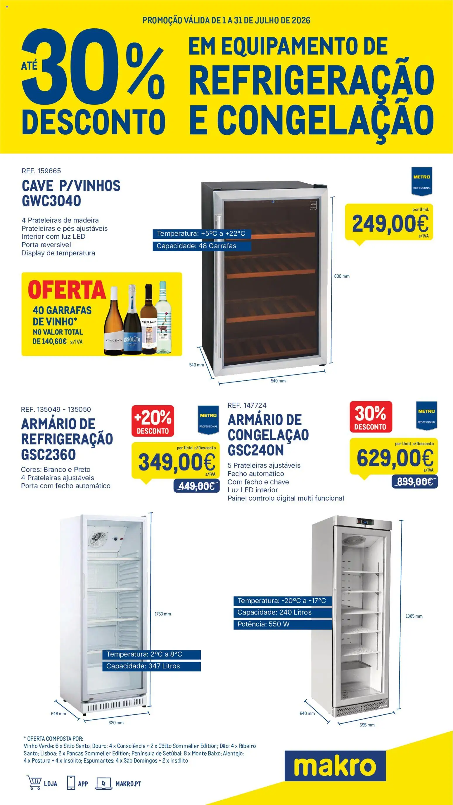 Makro Equipamentos de Refrigeração e Congelação - Descontos até 30 │ válido de 01/07/2026 | Página: 1 | Produtos: Porta, Armário, Vinho