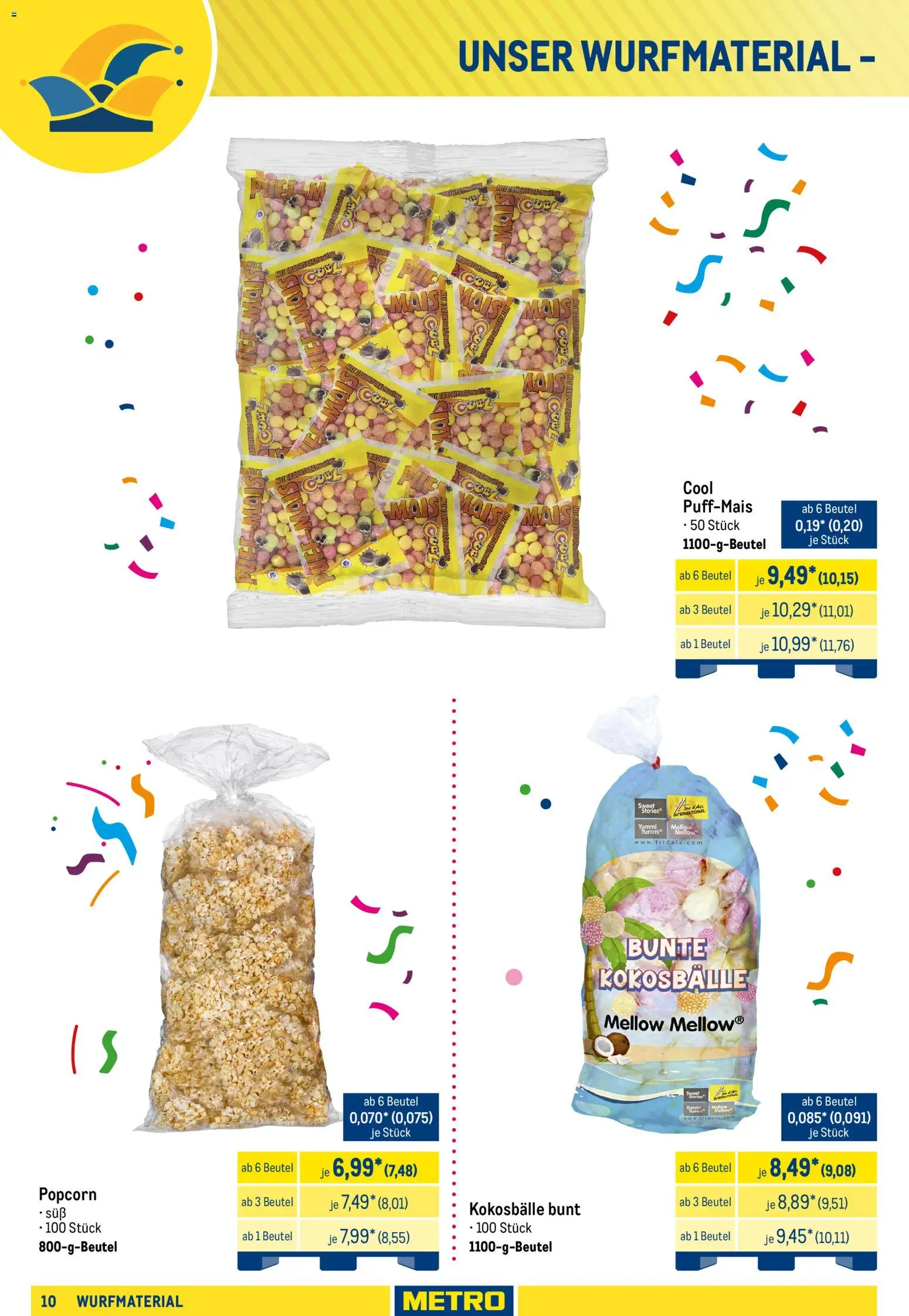 Metro Wurfmaterial Karneval – gültig ab 28.09.2026 | Seite: 10 | Produkte: Mais, Popcorn