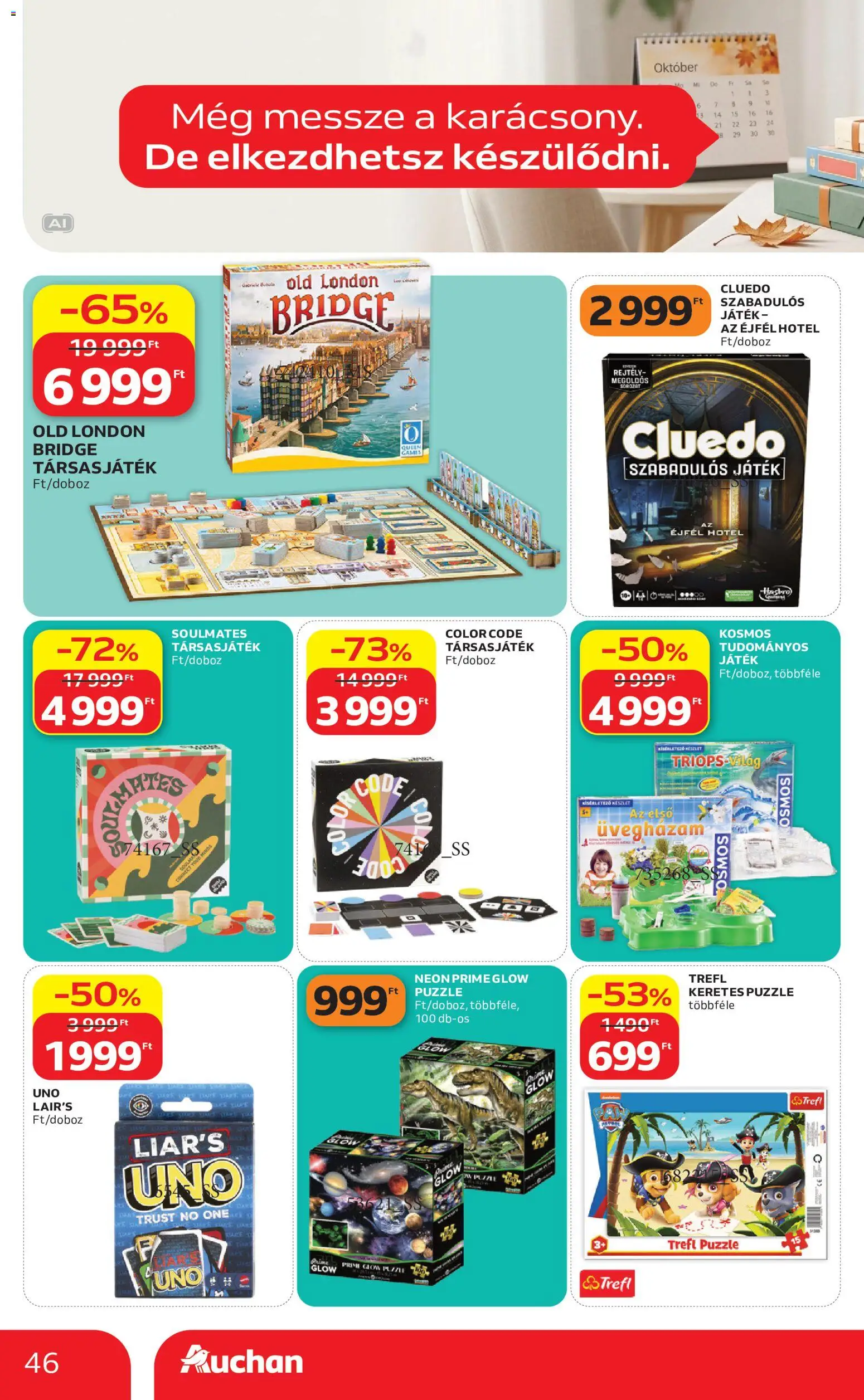 Auchan akciós ujság - amely érvényes a következő dátumtól: 2026.10.01. | Oldal: 46 | Termékek: Puzzle, Játék, Társasjáték