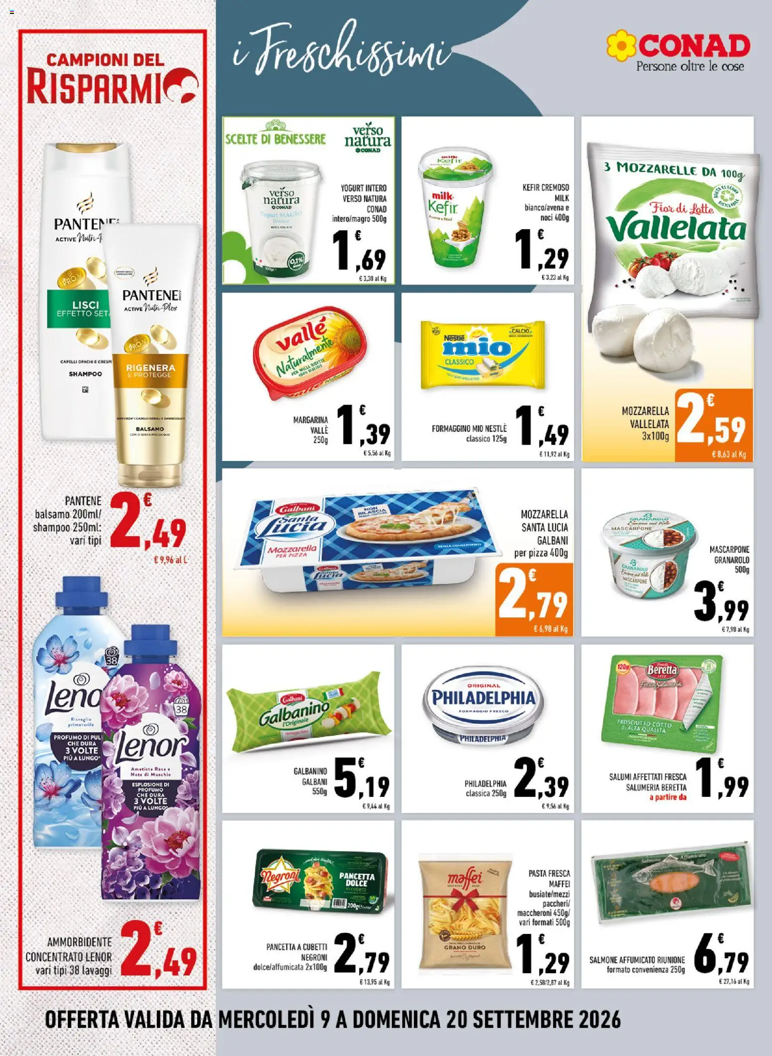 Volantino Conad del 09/09/2026 | Pagina: 10 | Prodotti: Kefir, Salmone, Pancetta, Mascarpone