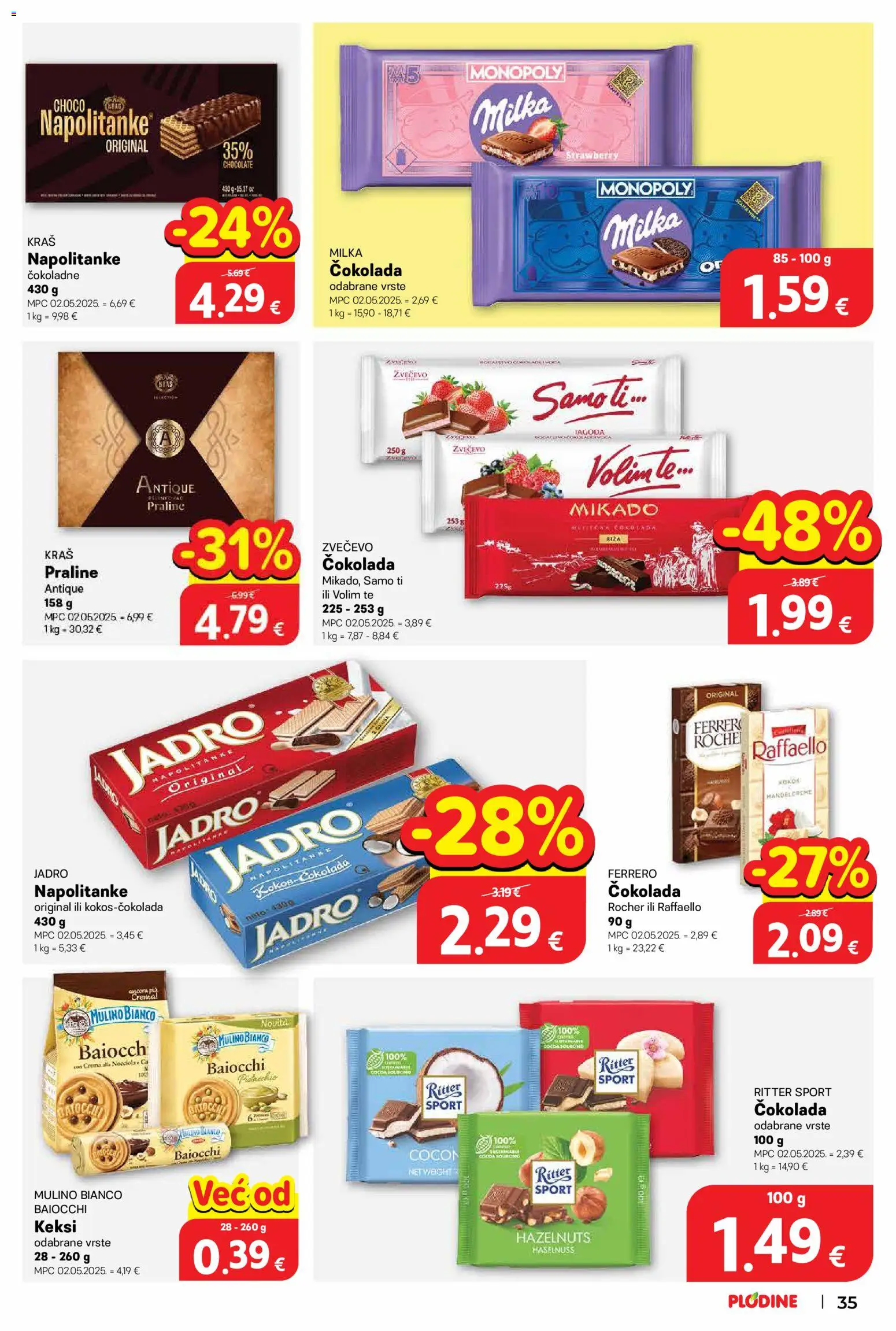Plodine katalog | vrijedi od 20.05.2026 | Stranica: 37 | Proizvodi: Praline, Keksi, Milka, Raffaello