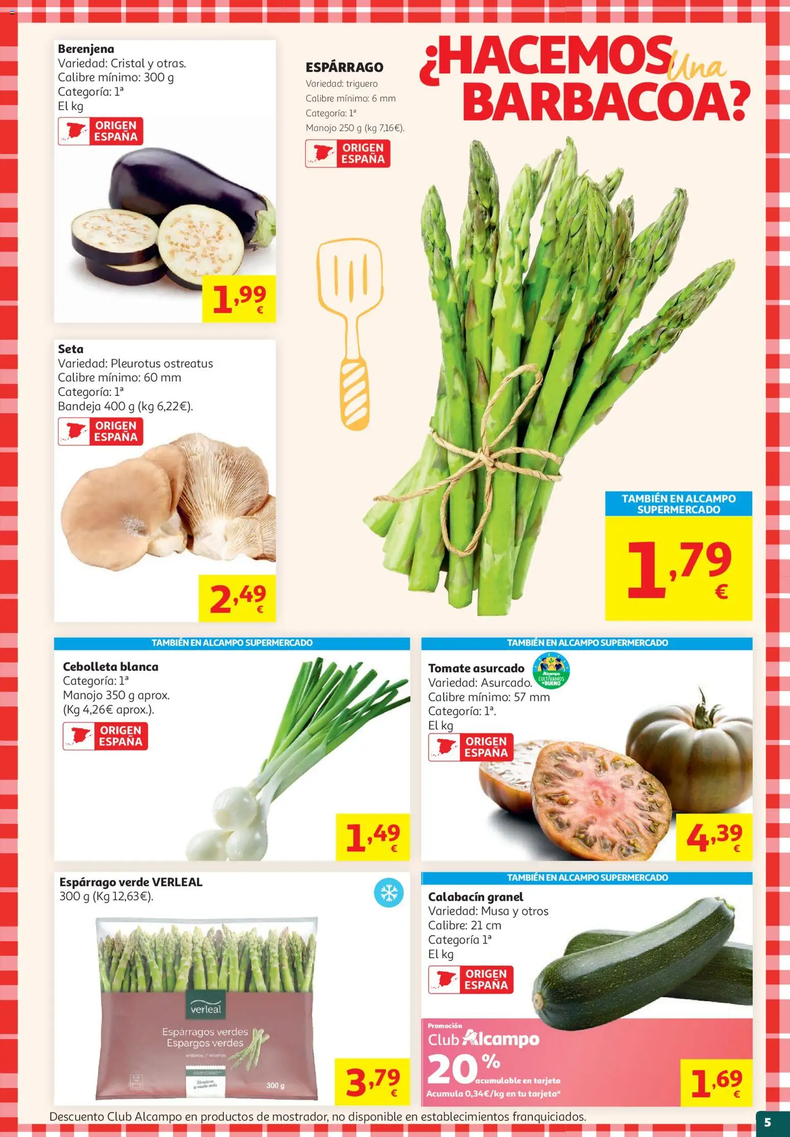 Alcampo HG Unico Mad │ válido desde el 19.05.2026 | Página: 5 | Productos: Calabacín, Νερό καρύδας, Barbacoa, Bandeja