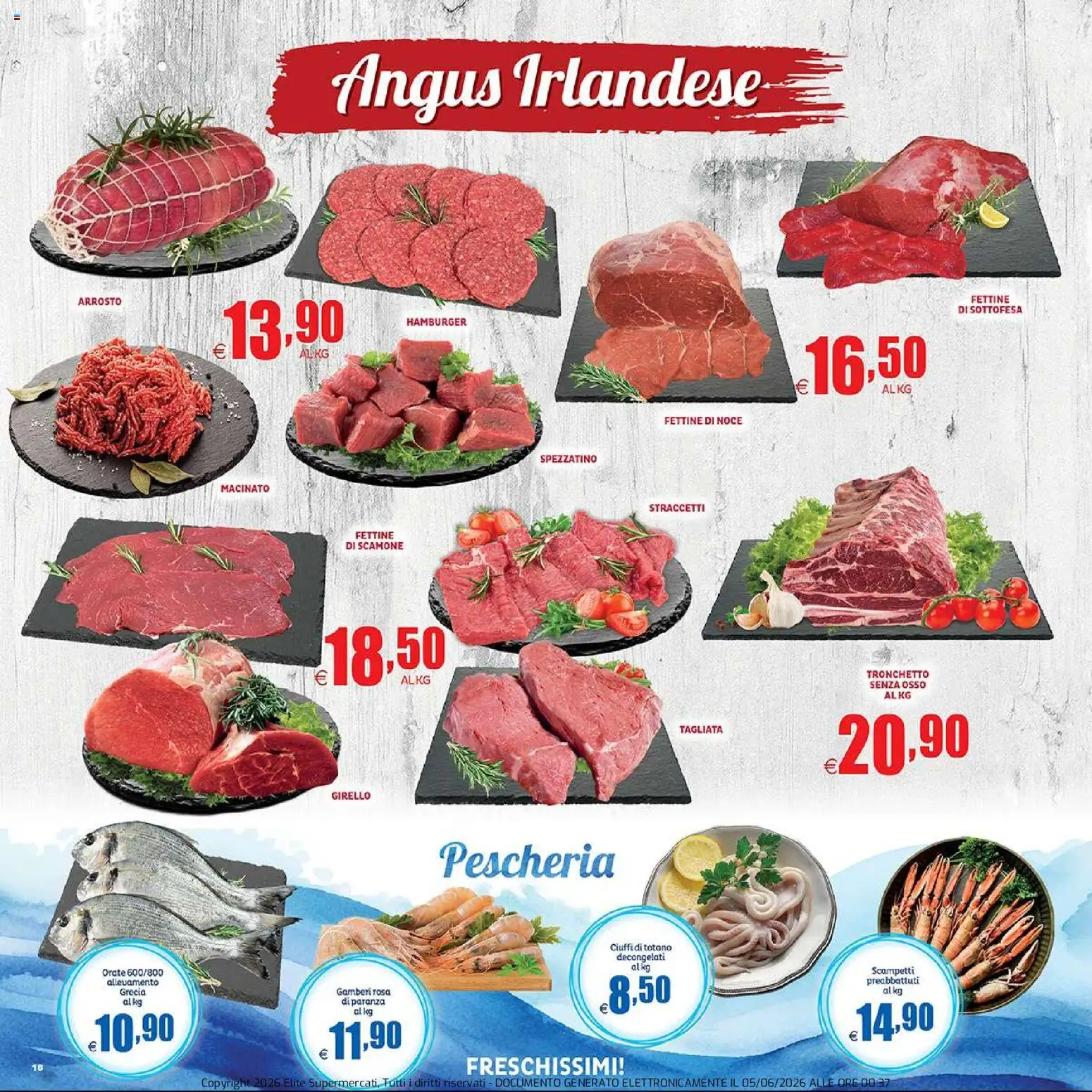 Volantino Elite Supermercati del 05.06.2026 | Pagina: 18 | Prodotti: Gamberi, Totano, Hamburger, Macinato