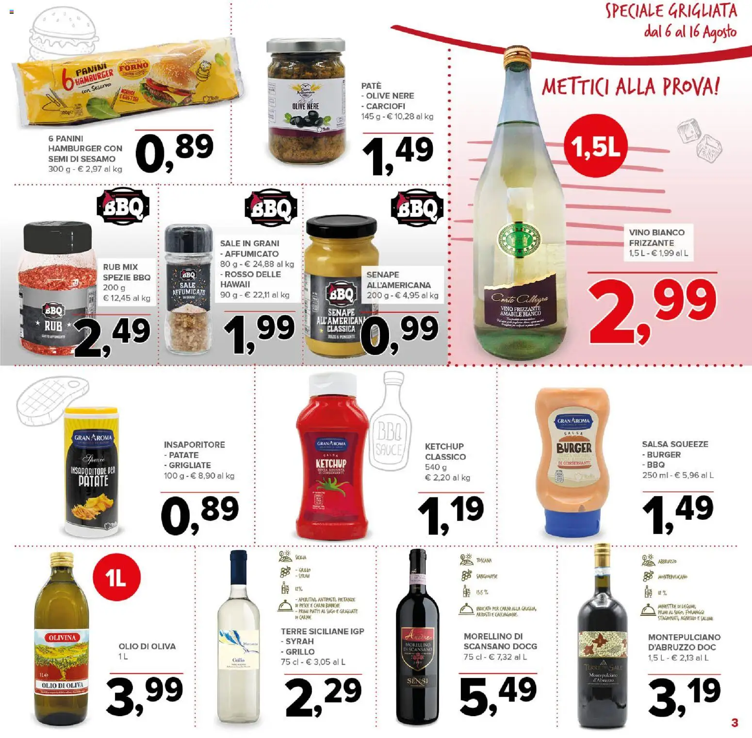 Volantino Todis del 06/08/2026 | Pagina: 3 | Prodotti: Spezie, Senape, Hamburger, Vino bianco