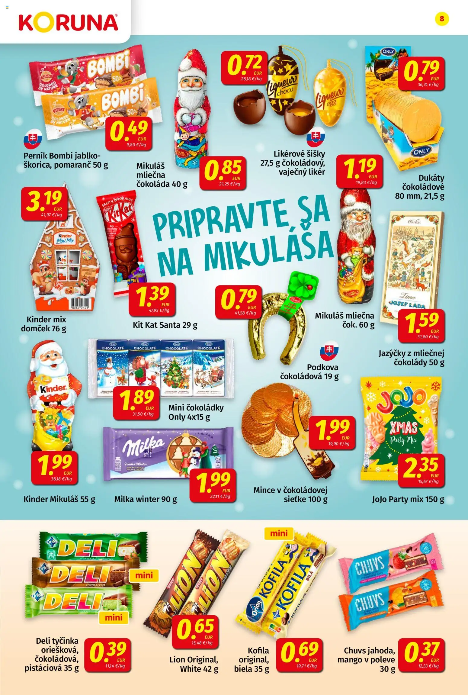 Nové Koruna akcie – leták je platný od 23.10.2026 | Strana: 8 | Produkty: Šišky, Čokoláda, Mango, Vaječný likér