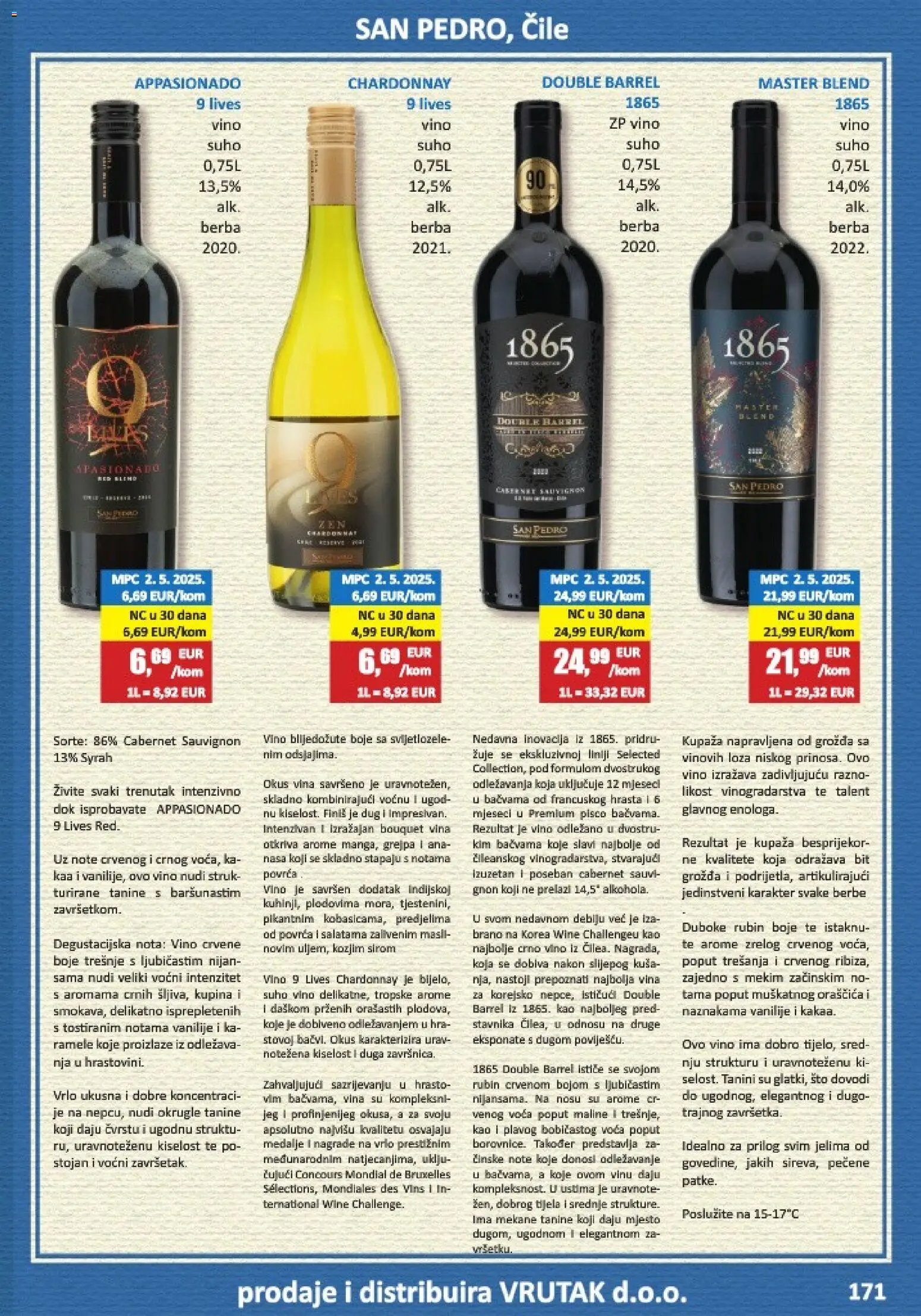 Vrutak katalog | vrijedi od 01.11.2025 | Stranica: 171 | Proizvodi: Vino, Crno vino, Voda, Cabernet sauvignon