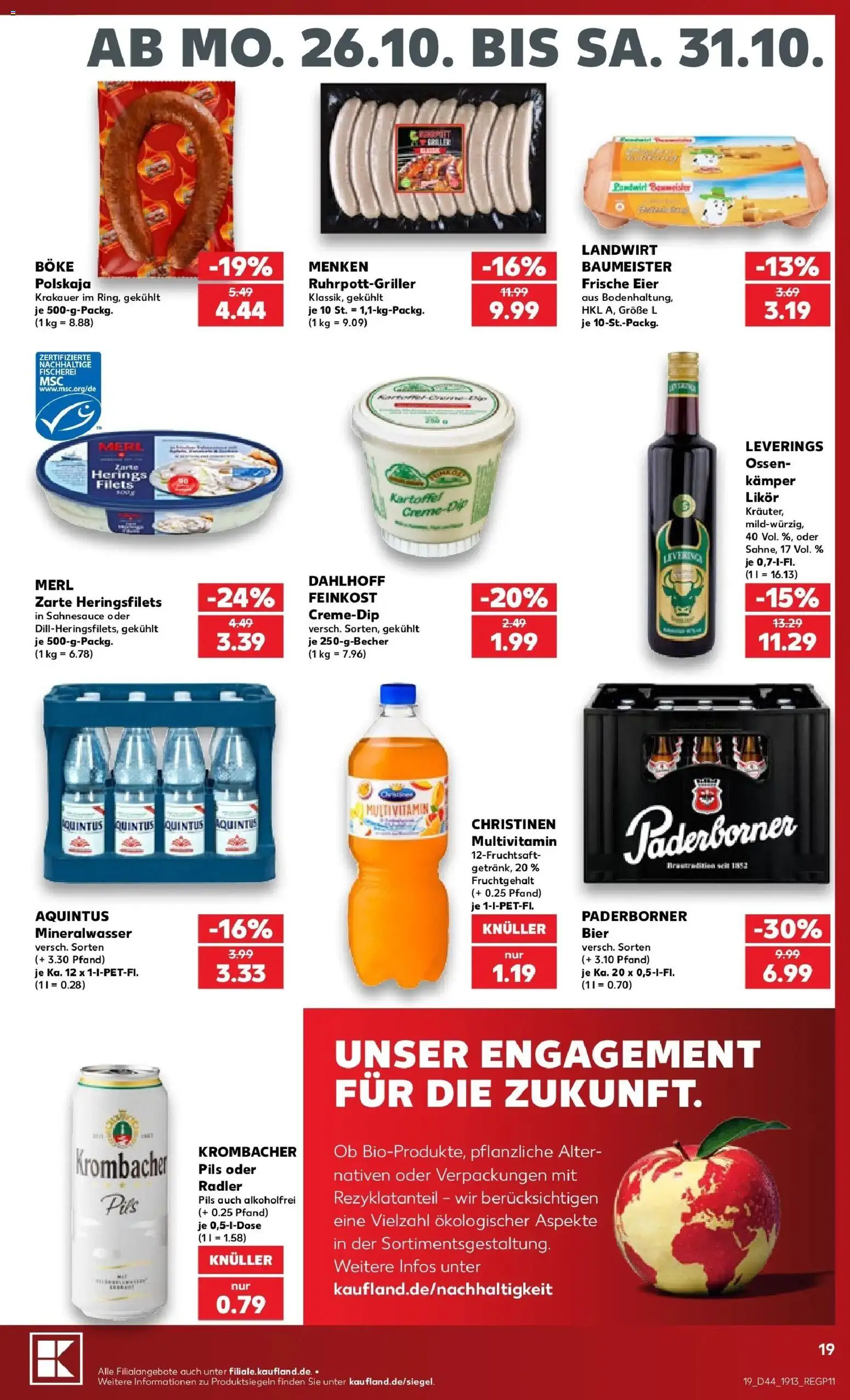 Prospekt Kaufland ab 26.10.2026 » Angebote Online zum Blättern | Seite: 23 | Produkte: Eier, Likör, Mineralwasser, Krombacher