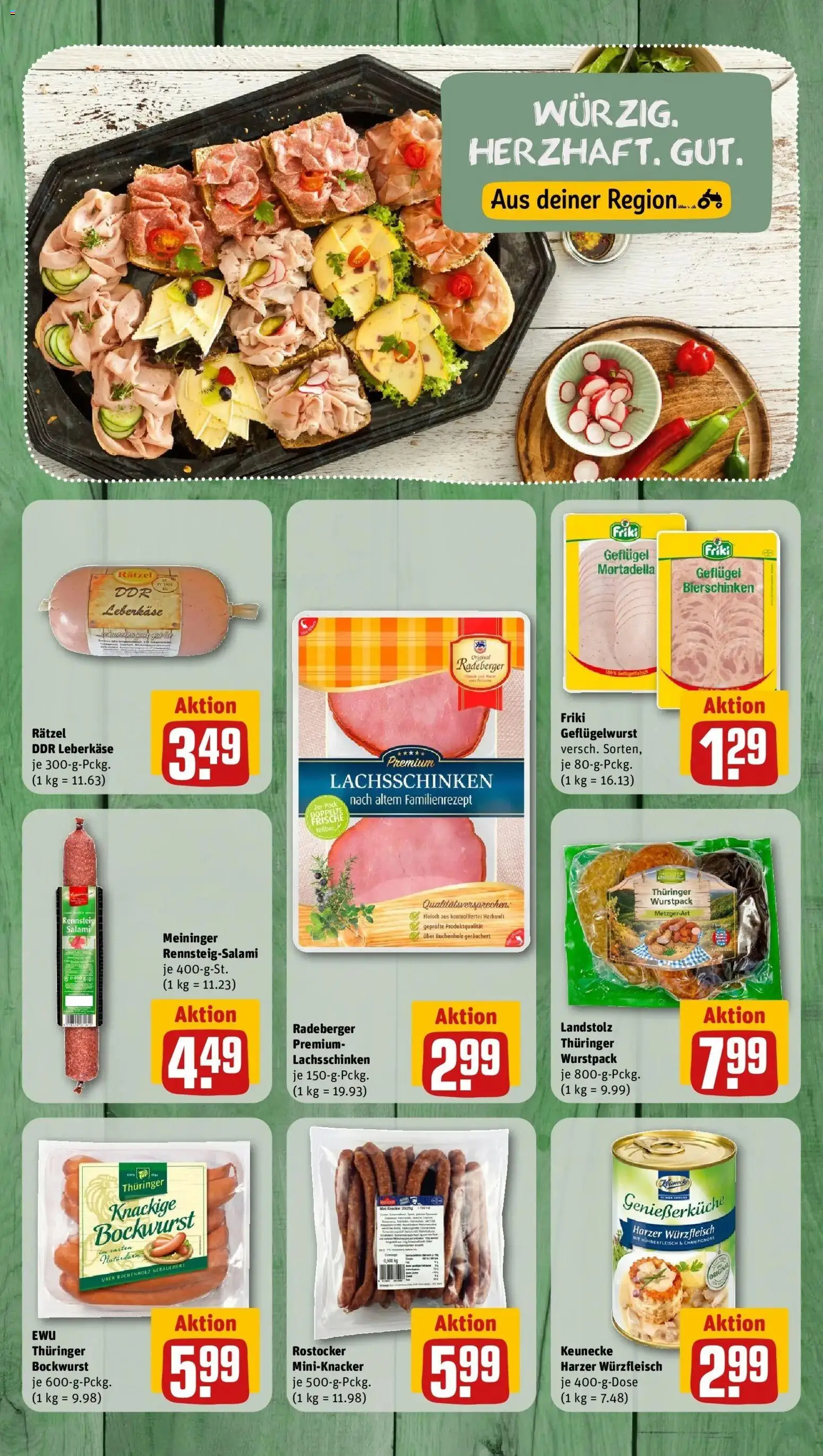 REWE Prospekt ab 12.10.2026 zum Blättern » Angebote | Seite: 9 | Produkte: Salami, Hühnerfleisch, Fleisch, Leberkase