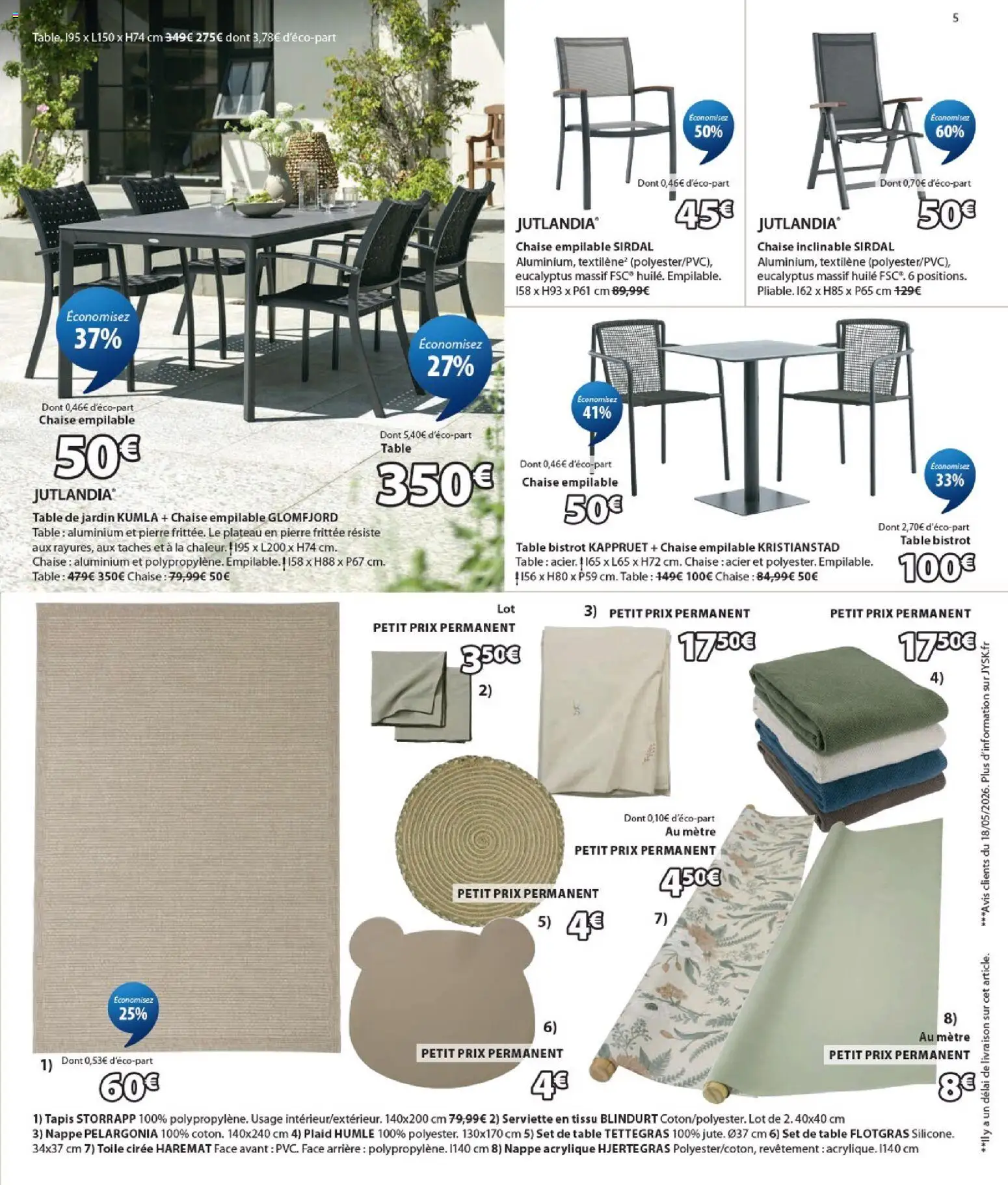 {H1} | Page: 5 | Produits: Plateau, Table de jardin, Table, Tapis