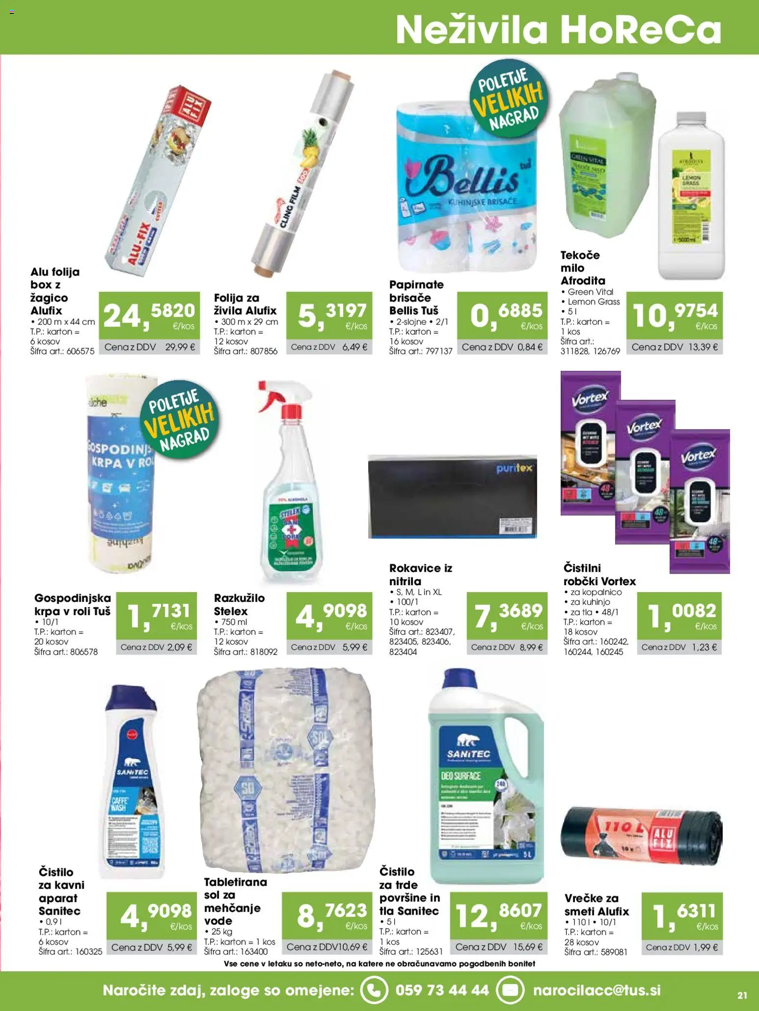 Novi Tuš katalog ponudbe – veljaven od 15.08.2026 | Stran: 21 | Izdelki: Robčki, Folija, Razkužilo, Rokavice