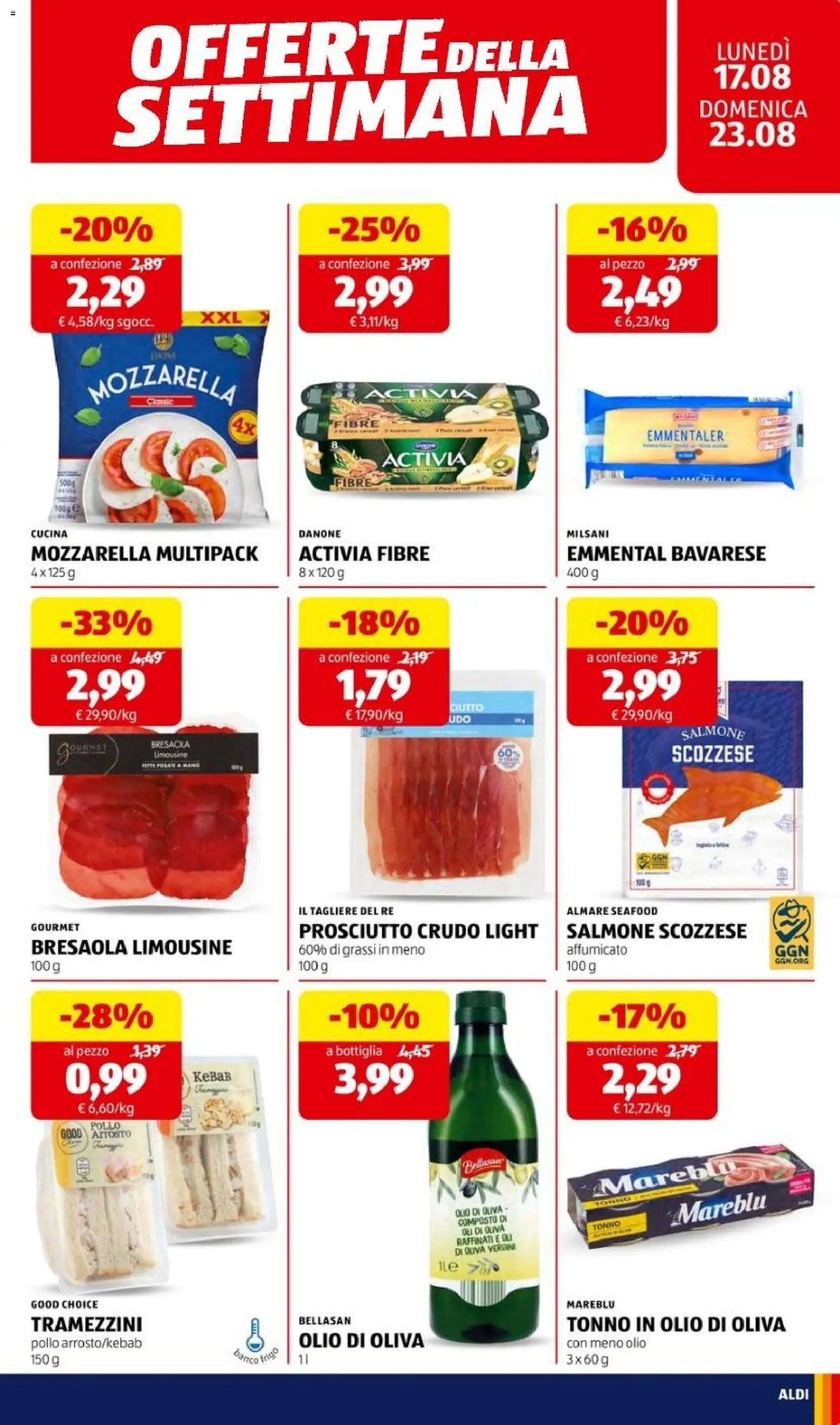 Volantino Aldi del 17/08/2026 | Pagina: 21 | Prodotti: Prosciutto Crudo, Pollo, Bottiglia, Emmental