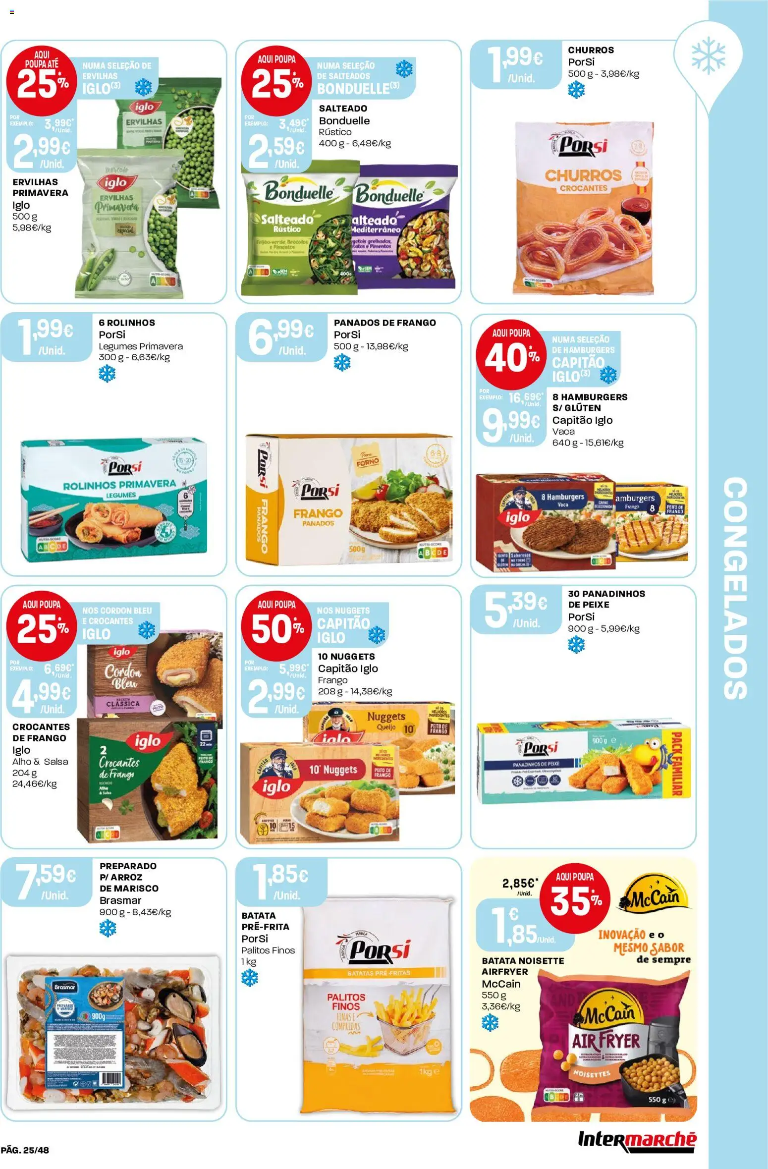 Intermarché folheto │ válido de 09/07/2026 | Página: 25 | Produtos: Frango, Capitão iglo, Arroz, Peixe