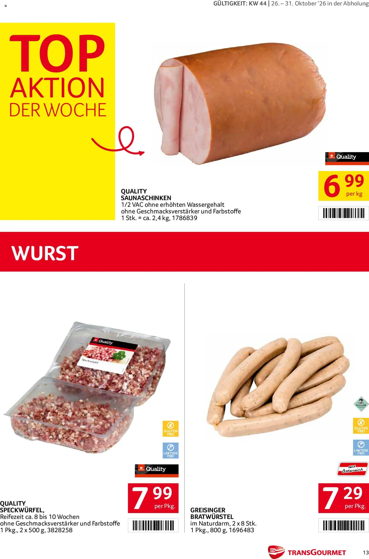 Transgourmet Abhol Aktion gültig ab 26.10.2026 | Seite: 13 | Produkte: Wurst