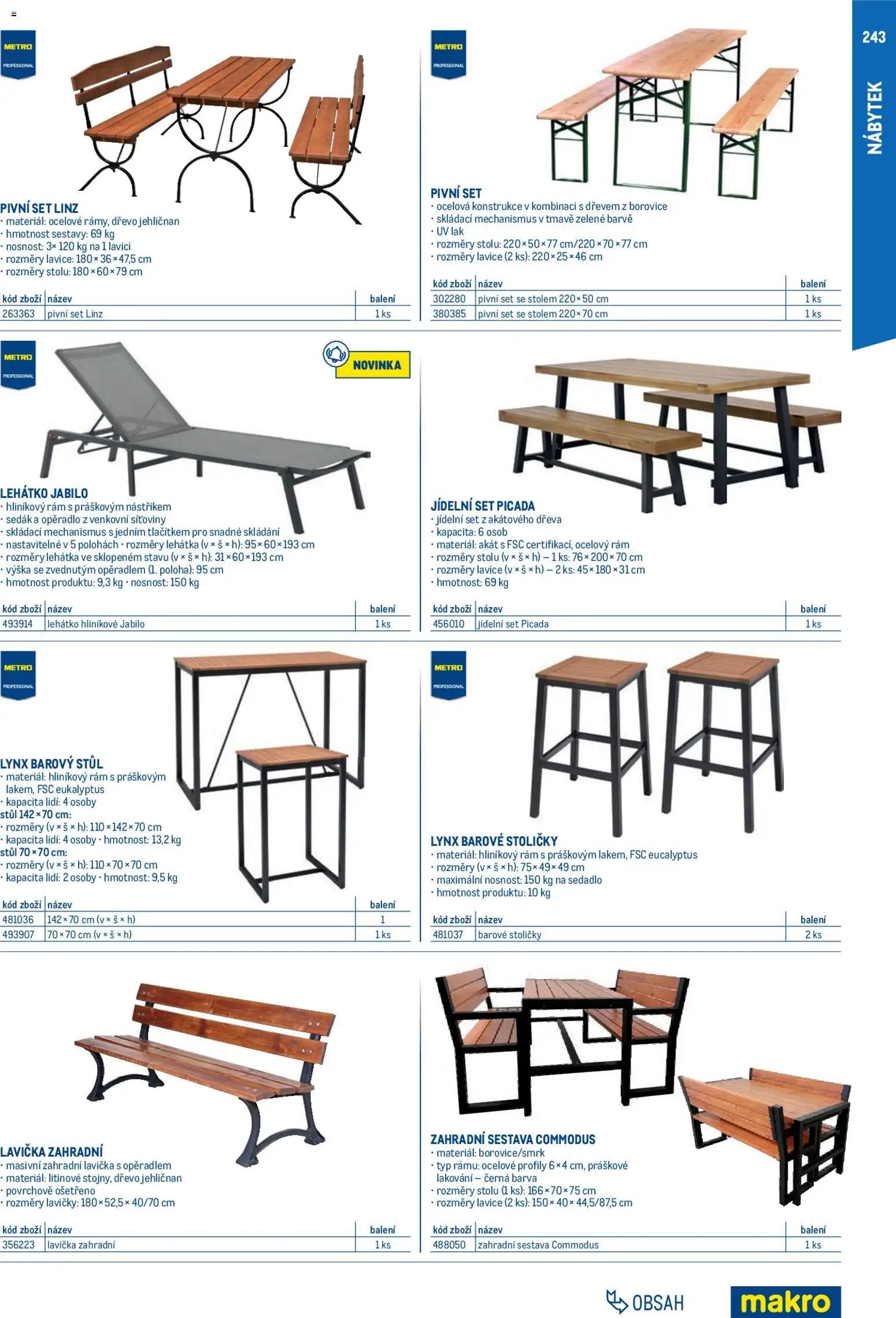 Makro leták - Gastro vybavení a zařízení od 01.02.2026 | Strana: 243 | Produkty: Jídelní set, Lehátka, Stůl, Lavice