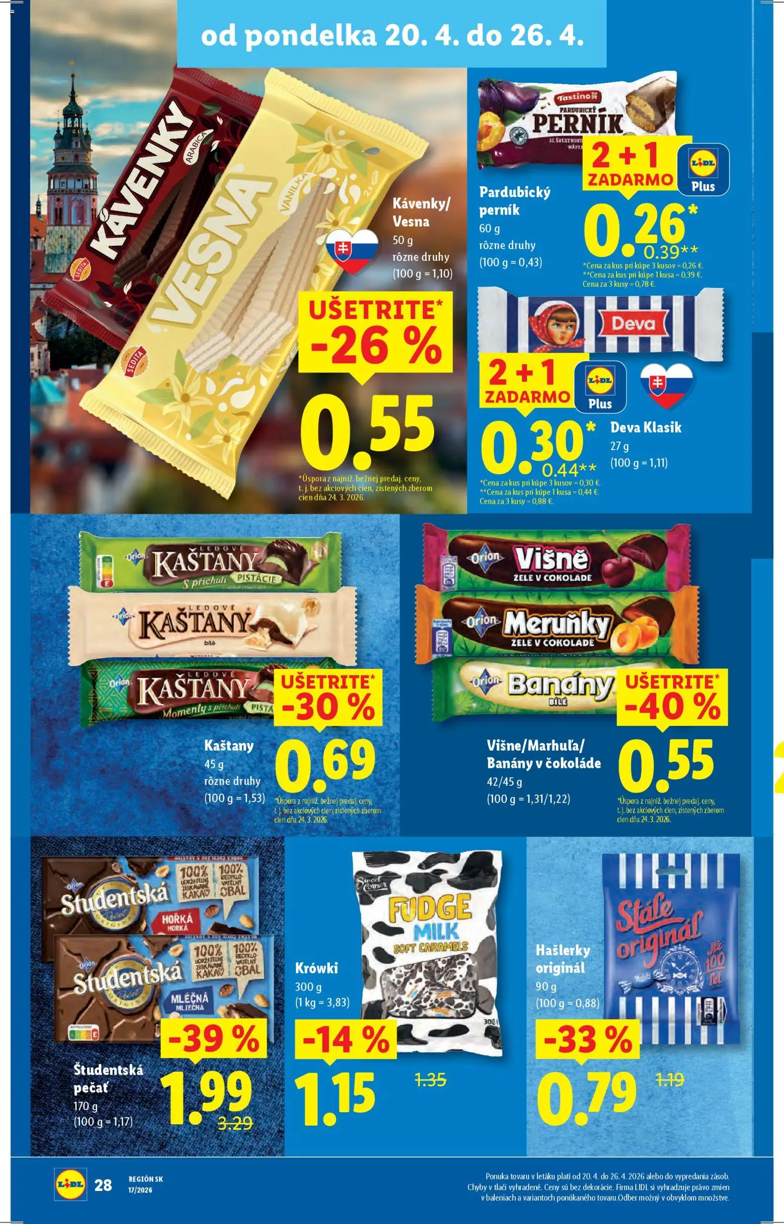 Nové Lidl akcie – leták je platný od 20.04.2026 | Strana: 31 | Produkty: Banány v čokoláde, Banány, Študentská pečať, Višne