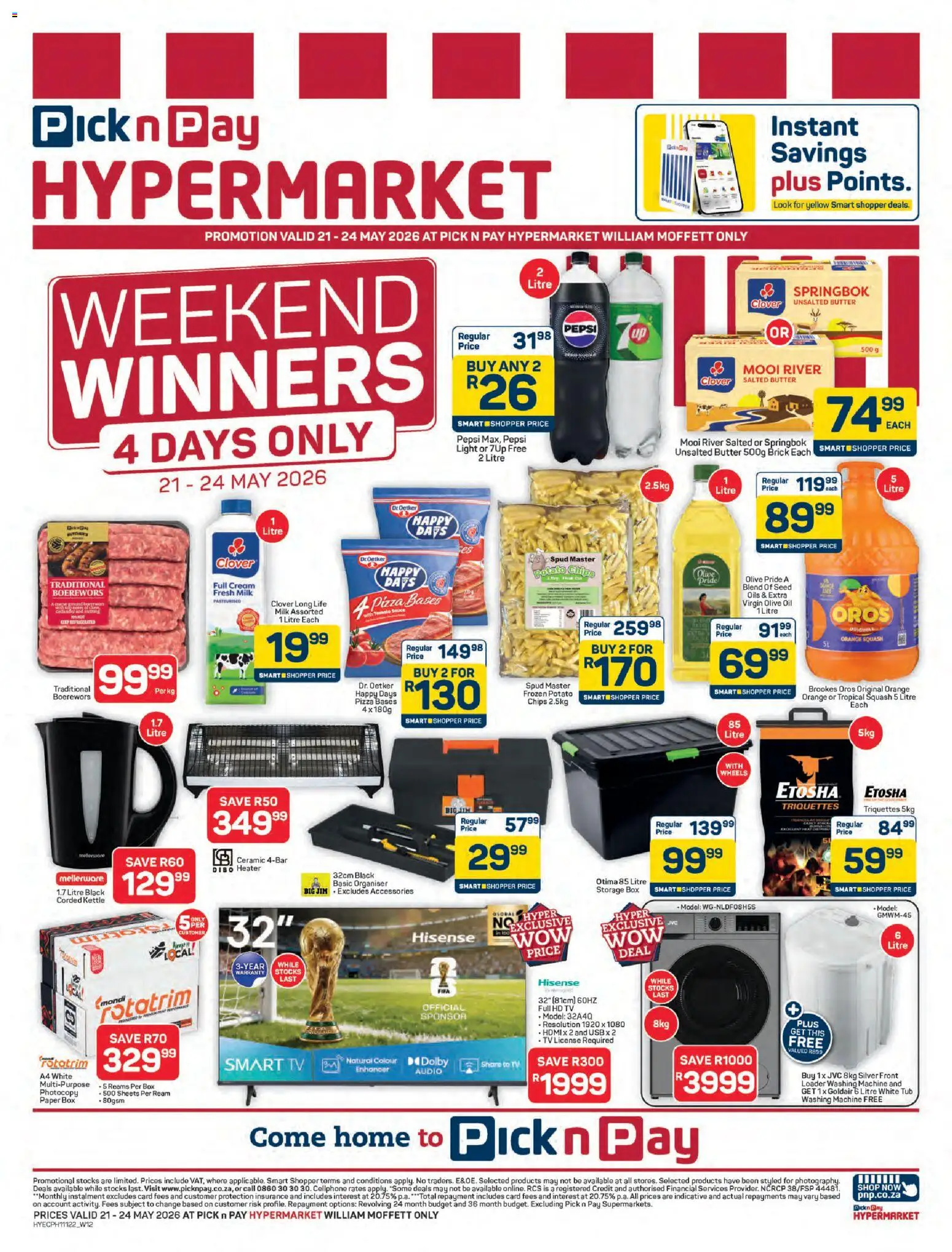 New Pick n Pay catalogue – valid from 21.05.2026 | Page: 1 | Products: Milk, Butter, Light, Heater