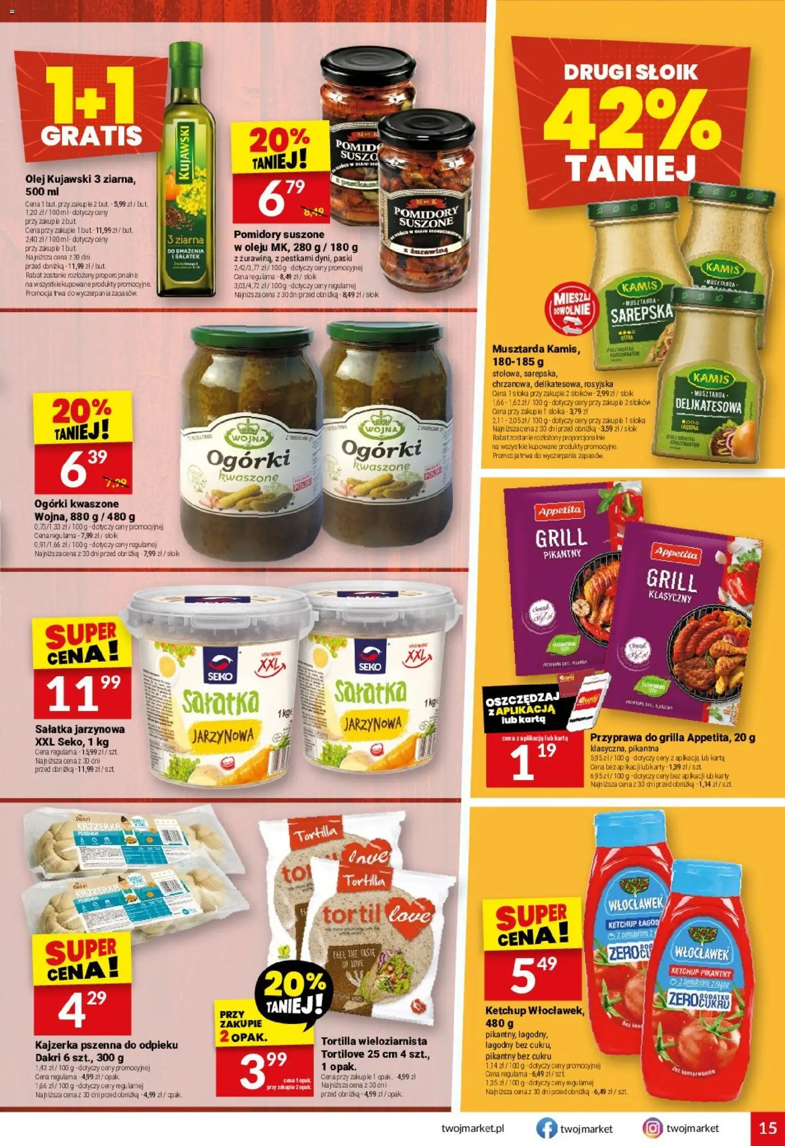 Twój Market gazetka od 08.07.2026 | Strona: 15 | Produkty: Pomidory suszone, Musztarda, Olej kujawski, Sałatka
