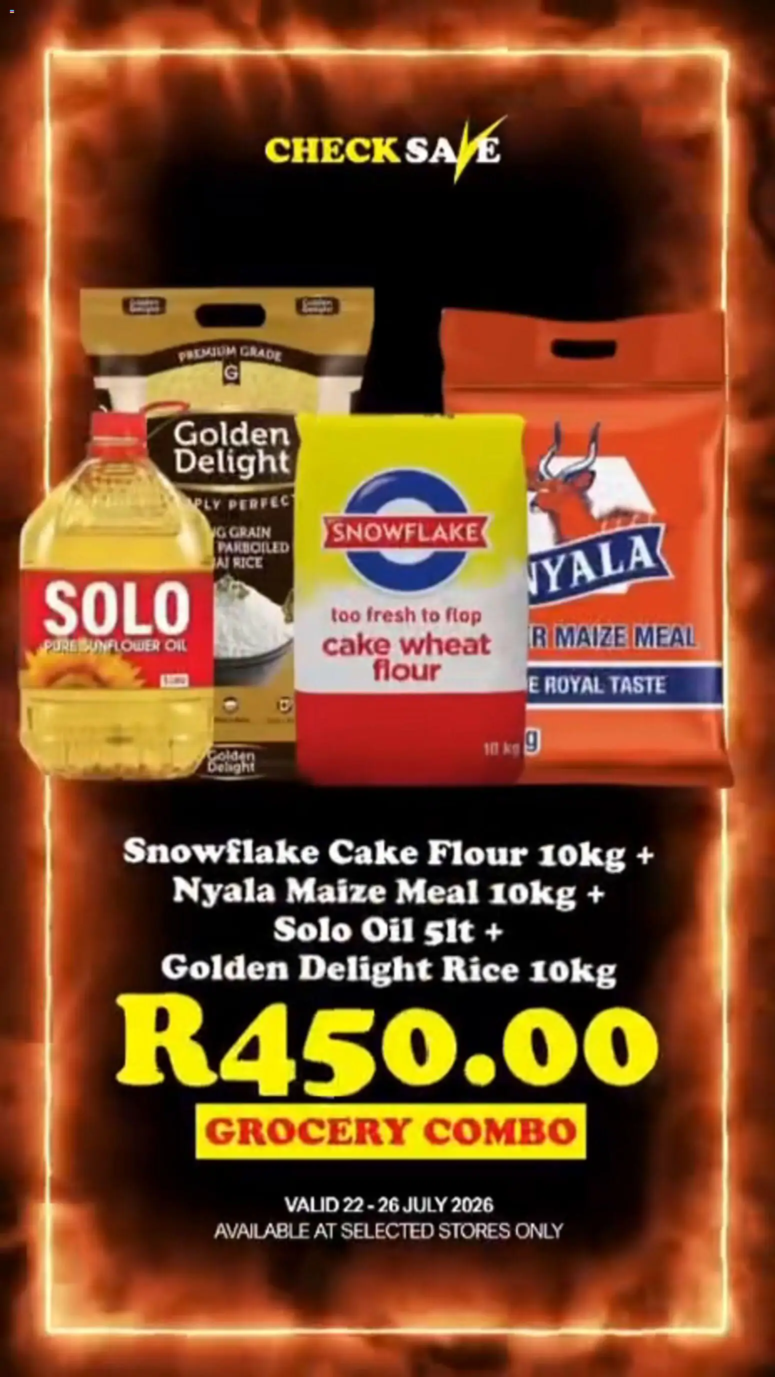 New Check Save catalogue – valid from 23/07/2026 | Page: 1 | Products: Cake, Flour, Maize meal, Oil