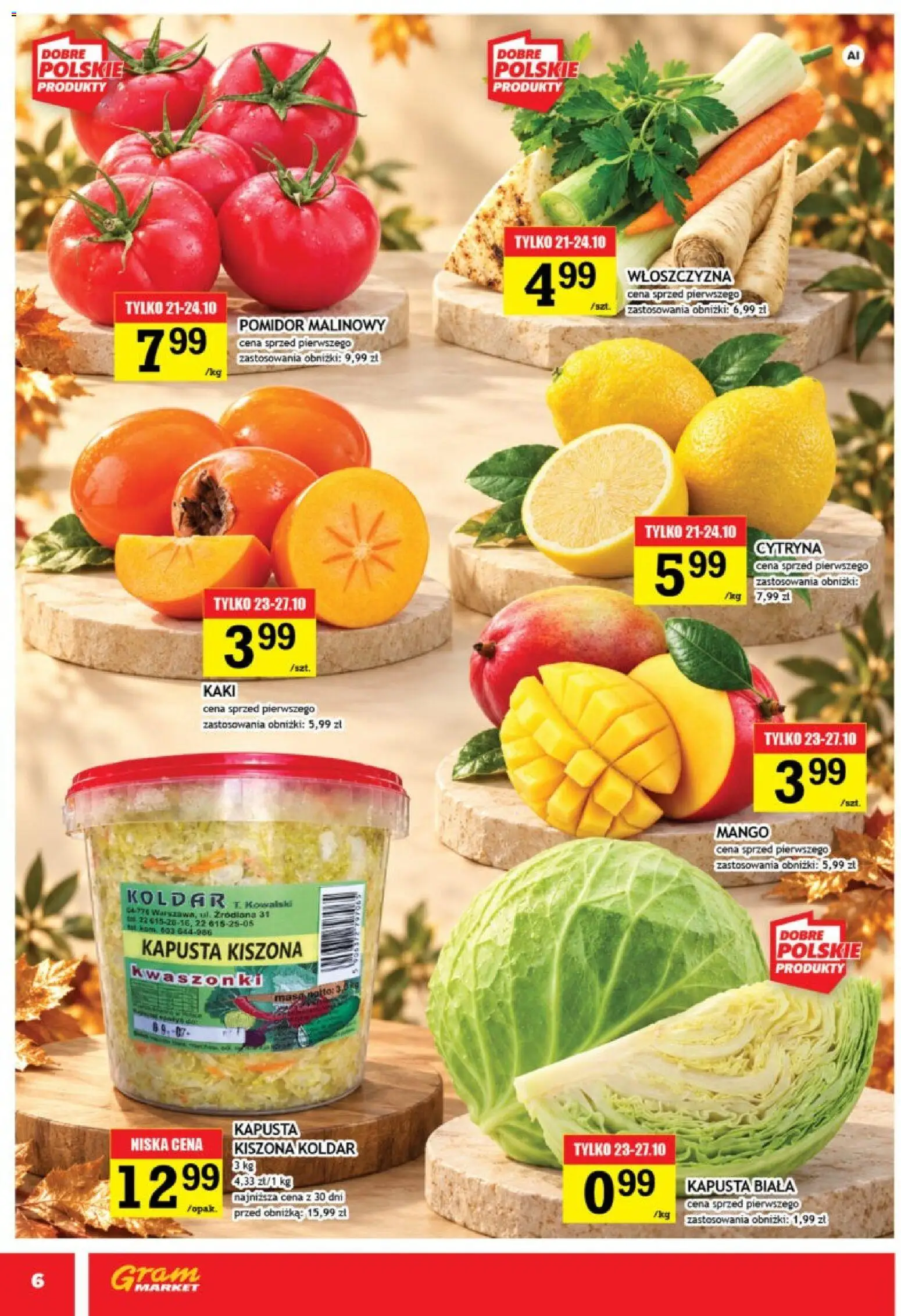 Gram Market gazetka od 21.10.2026 | Strona: 6 | Produkty: Mango, Kapusta, Pomidor malinowy, Włoszczyzna