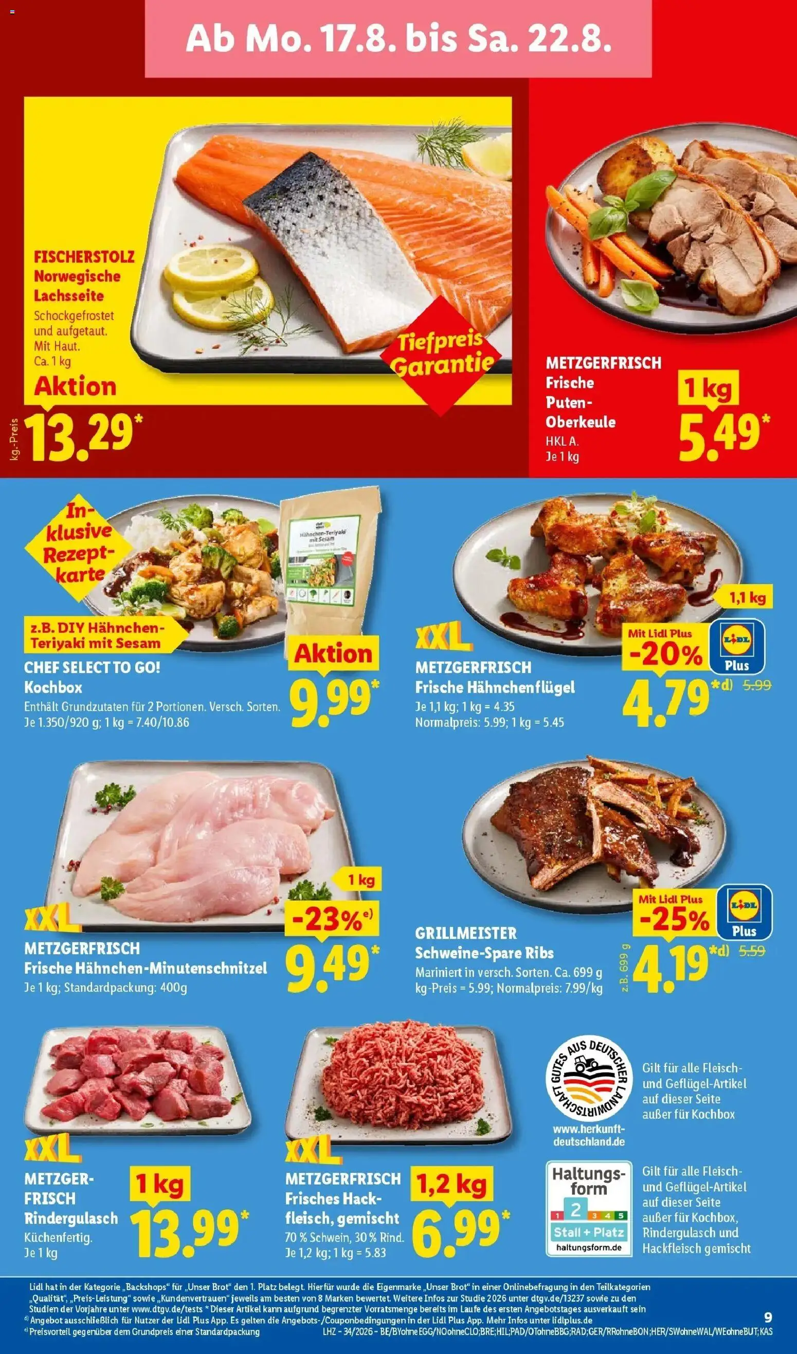Lidl Prospekt Mühlacker (ab 17.08.2026) zum Blättern » Angebote | Seite: 19 | Produkte: Hahnchen, Schnitzel, Brot, Hackfleisch