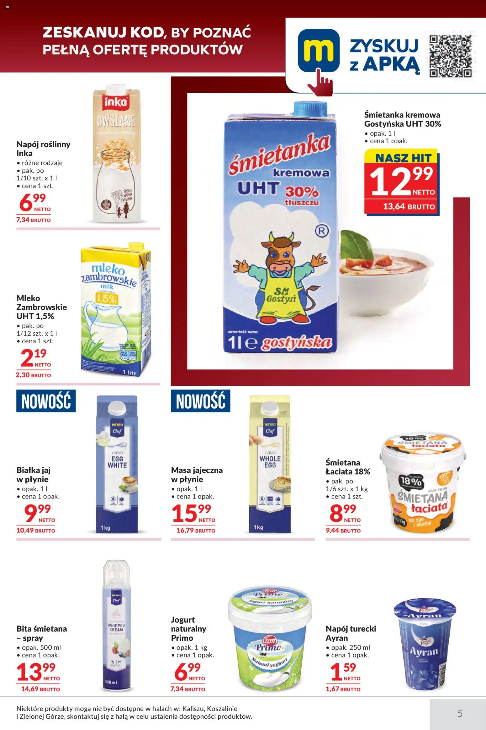 Makro gazetka - Oferta dla gastronomii od 12.05.2026 | Strona: 5 | Produkty: Mleko, Jogurt, Śmietana