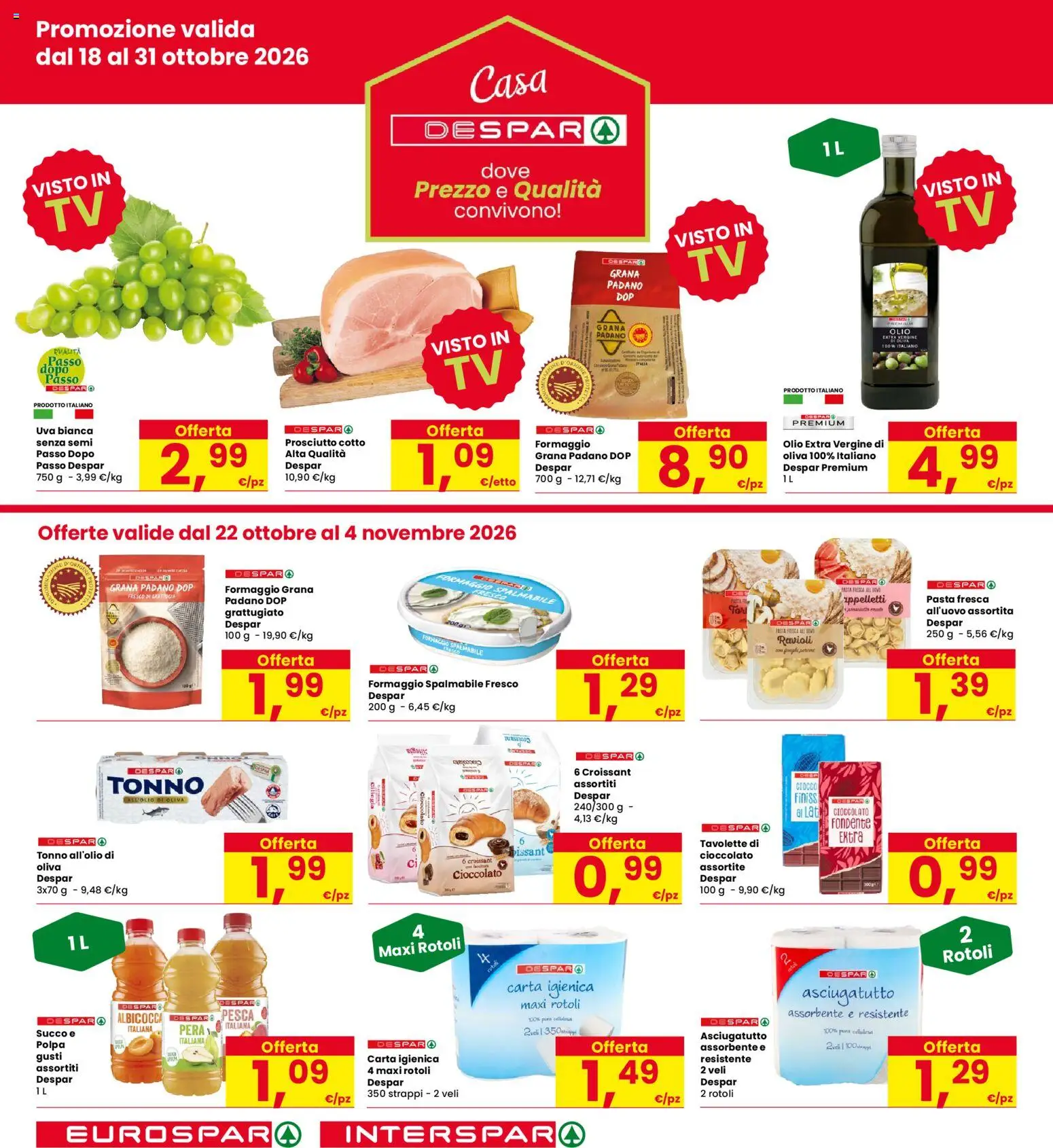 Volantino Interspar del 22/10/2026 | Pagina: 4 | Prodotti: Cioccolato, Formaggio, Pera, Olio extra vergine