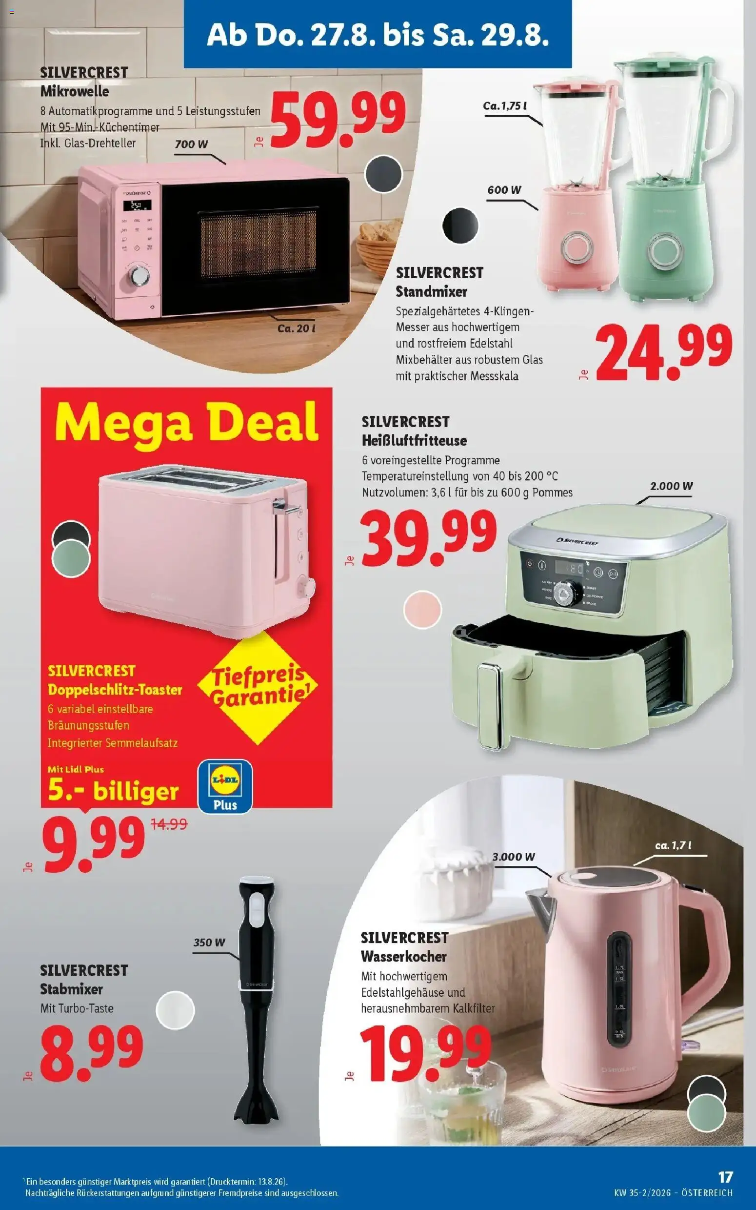 Lidl Flugblatt - Wien ab 23.08.2026 - Angebote ab donnerstag | Seite: 21 | Produkte: Mikrowelle, Wasserkocher, Toaster