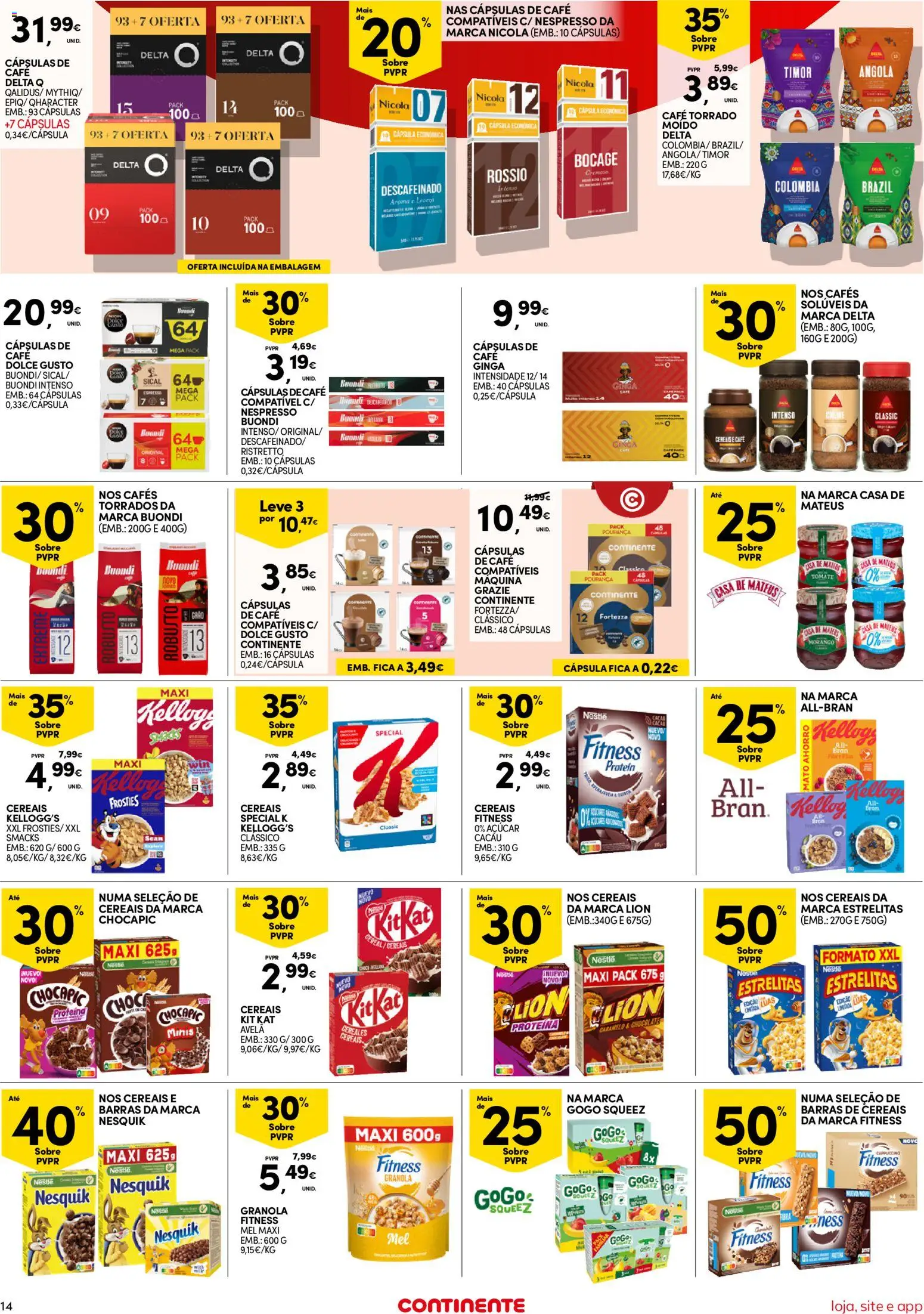 Continente folheto Bom Dia │ válido de 06/10/2026 | Página: 14 | Produtos: Nestlé, Açúcar, Dolce gusto, Proteina